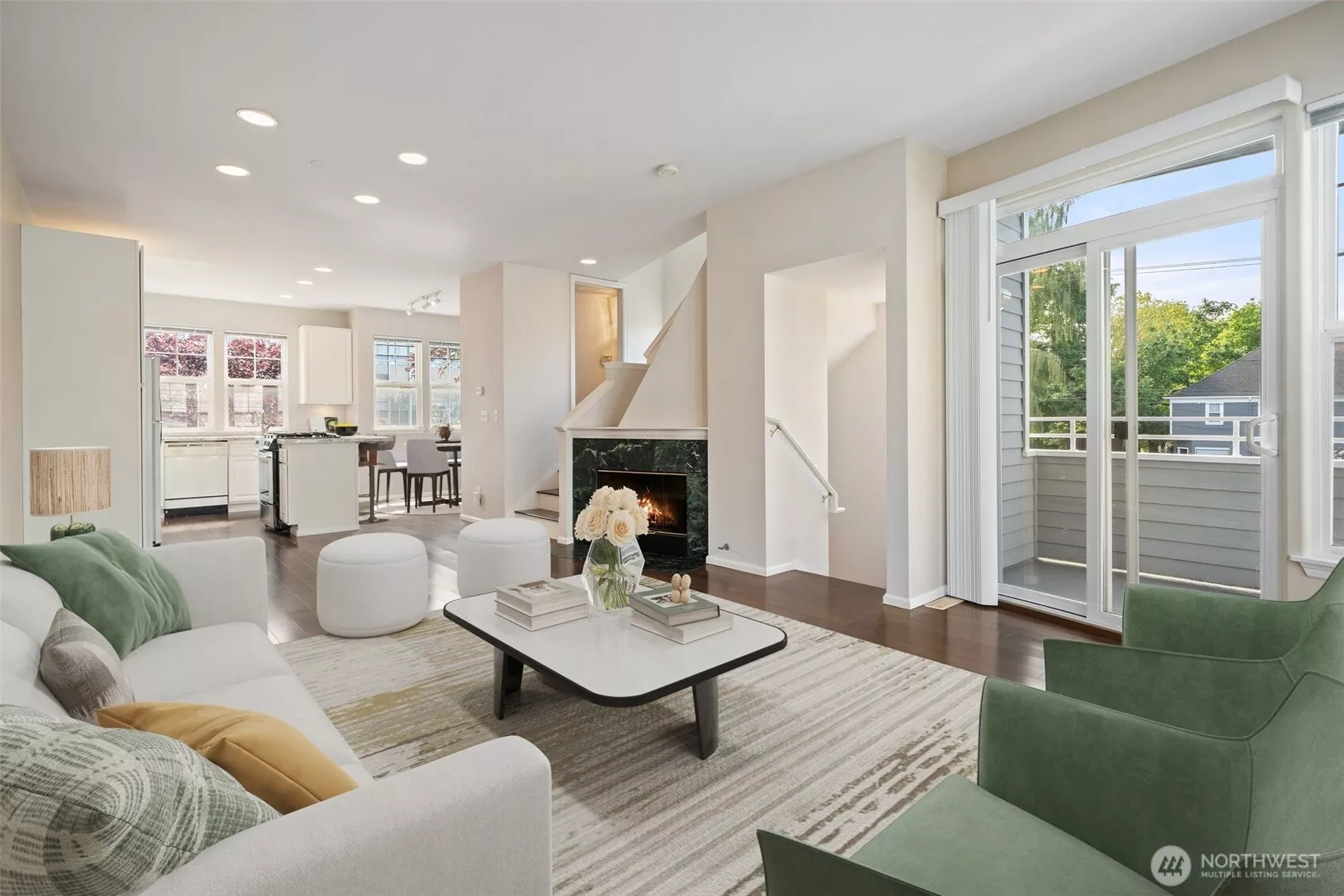 Great room with living/dining/kitchen & view deck - Virtually staged to show potential!