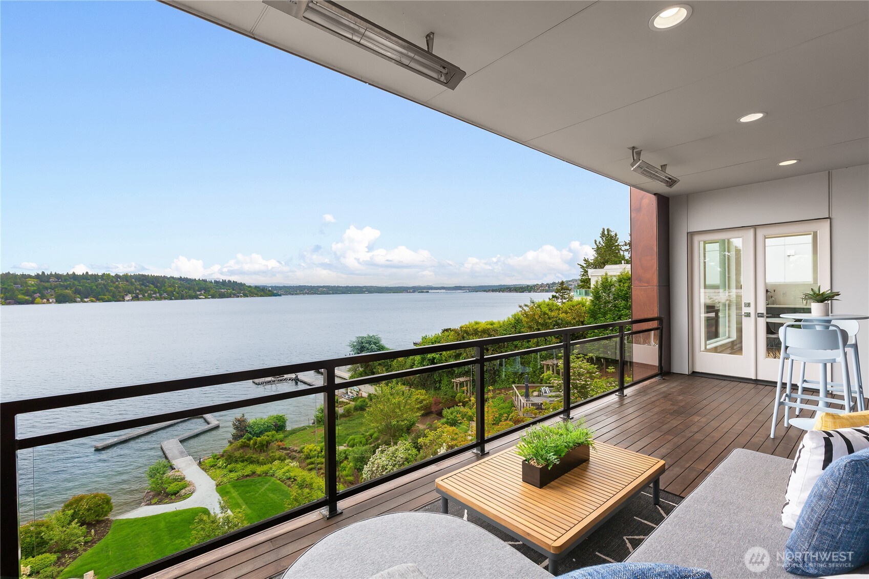 Covered and heated outdoor deck off of the kitchen and main level living areas.