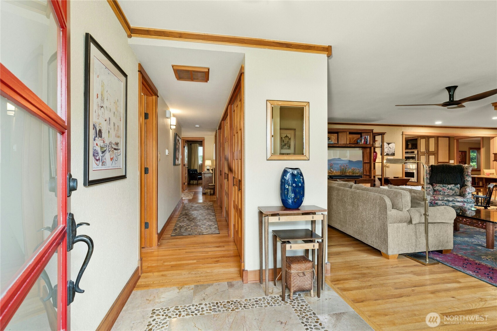 Beautiful hand laid travertine entry welcomes you into this completely remodeled home.