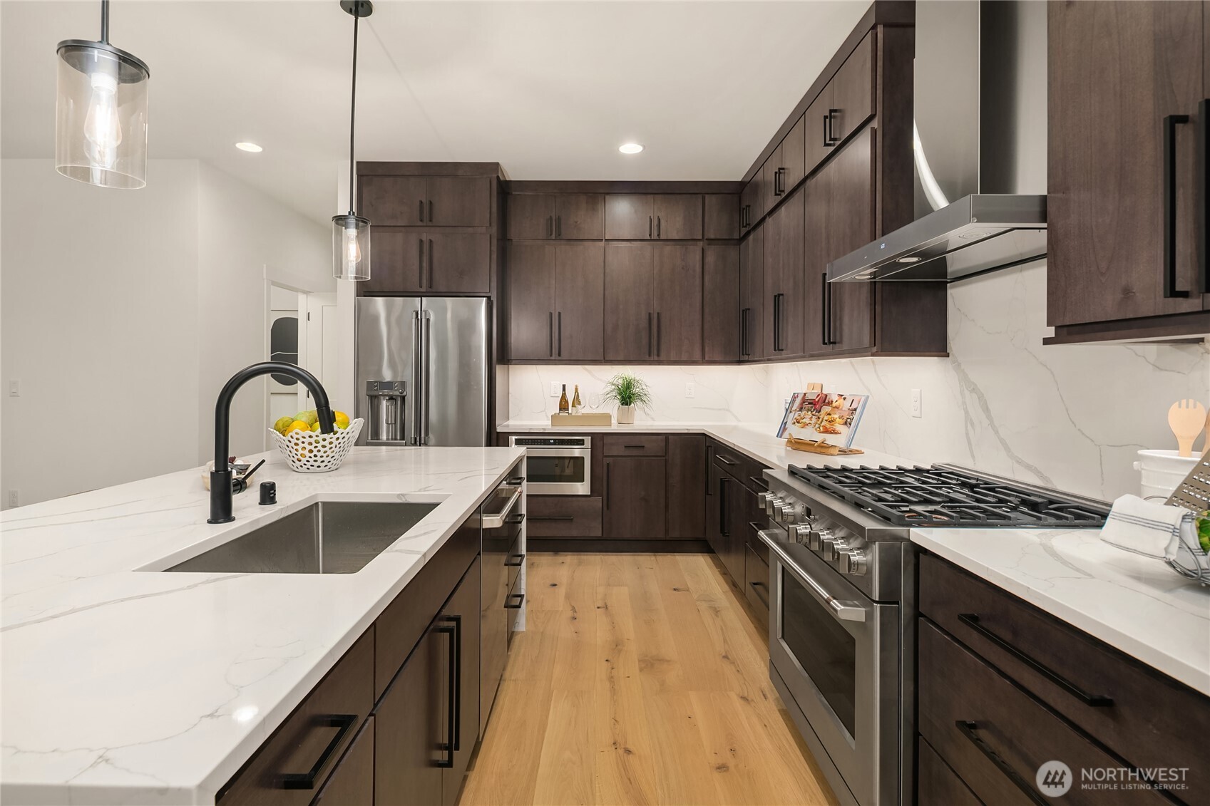 Kitchen with wood cabinets