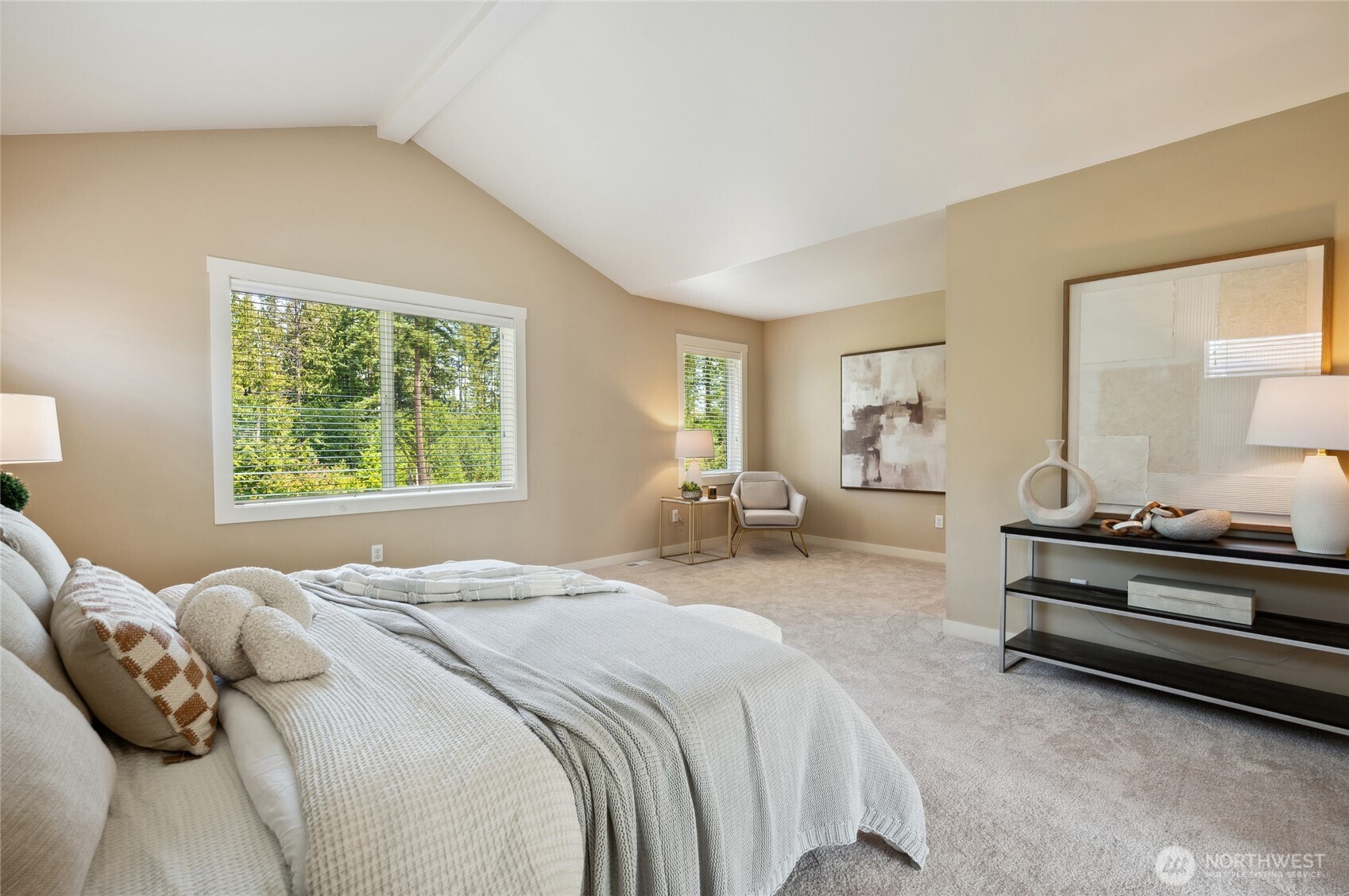 Luxurious soaking tub, and spacious shower.