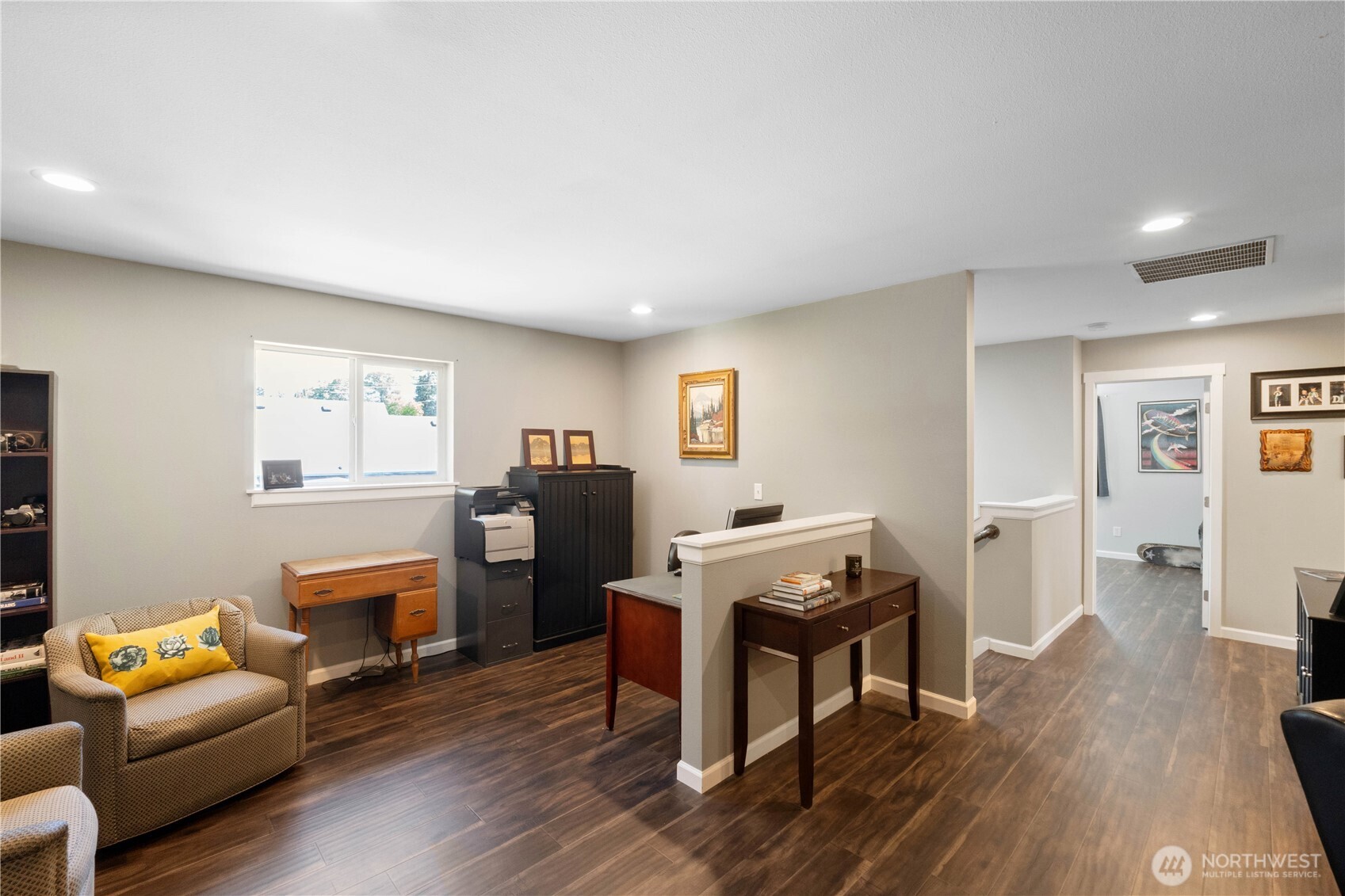 Work space upstairs, open to the rec room