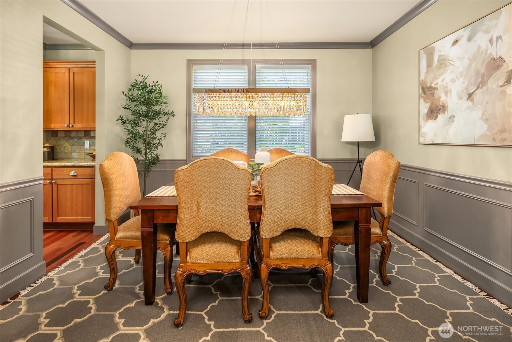 The right-sized dining room is perfect for special occasions or everyday dining. The beautiful chandelier provides the perfect amount of sparkle.