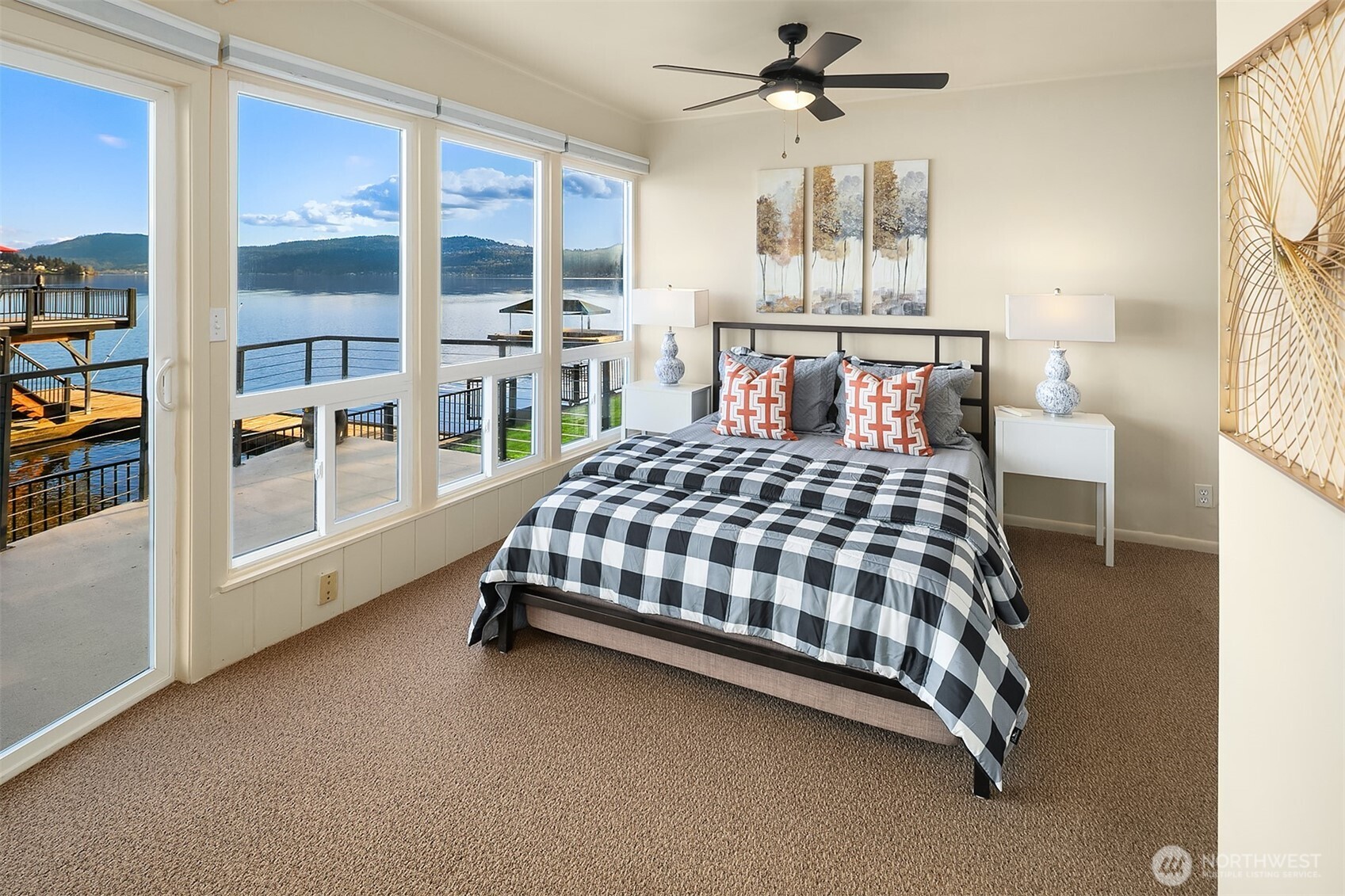 Beach cottage bedroom at the shore's edge.