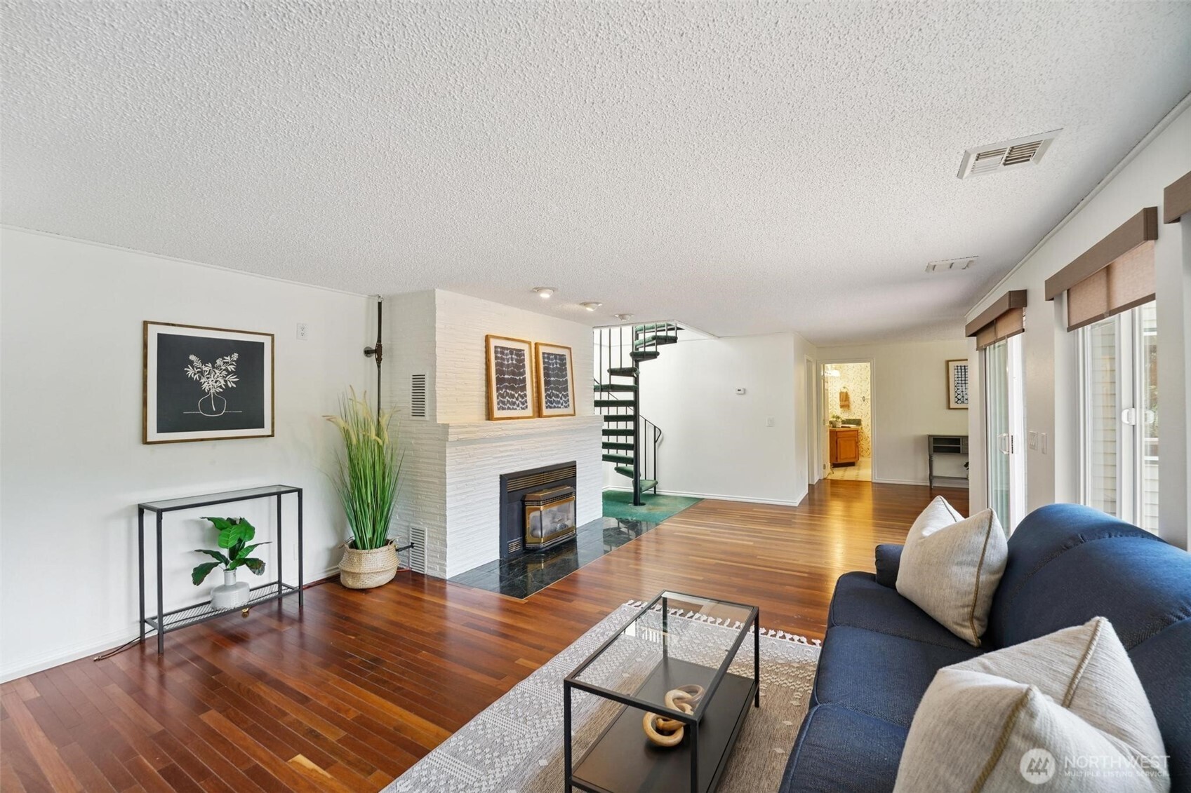 The home is very open. There is a full bath at the end of this space