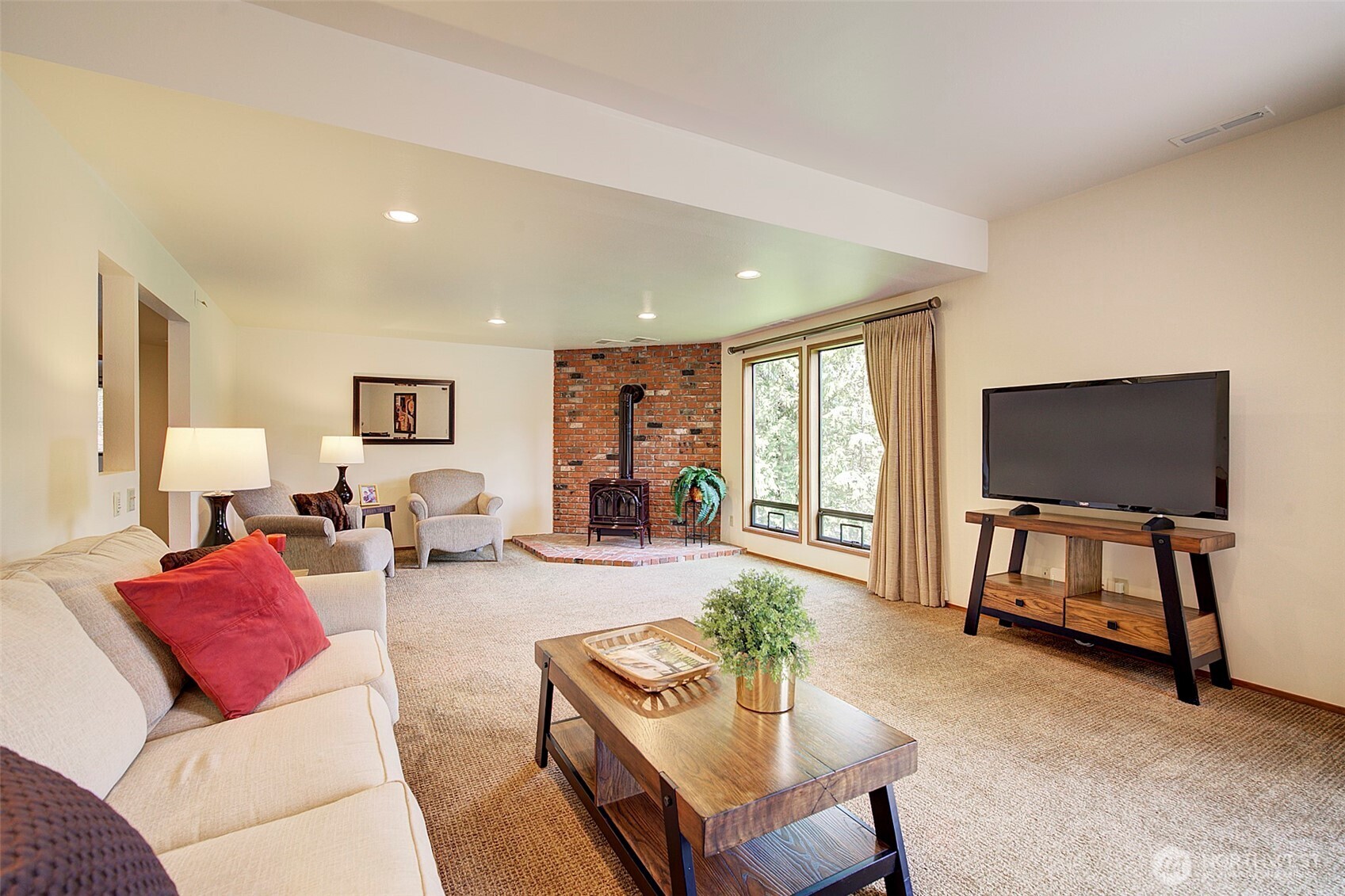 Cozy free standing gas fireplace
