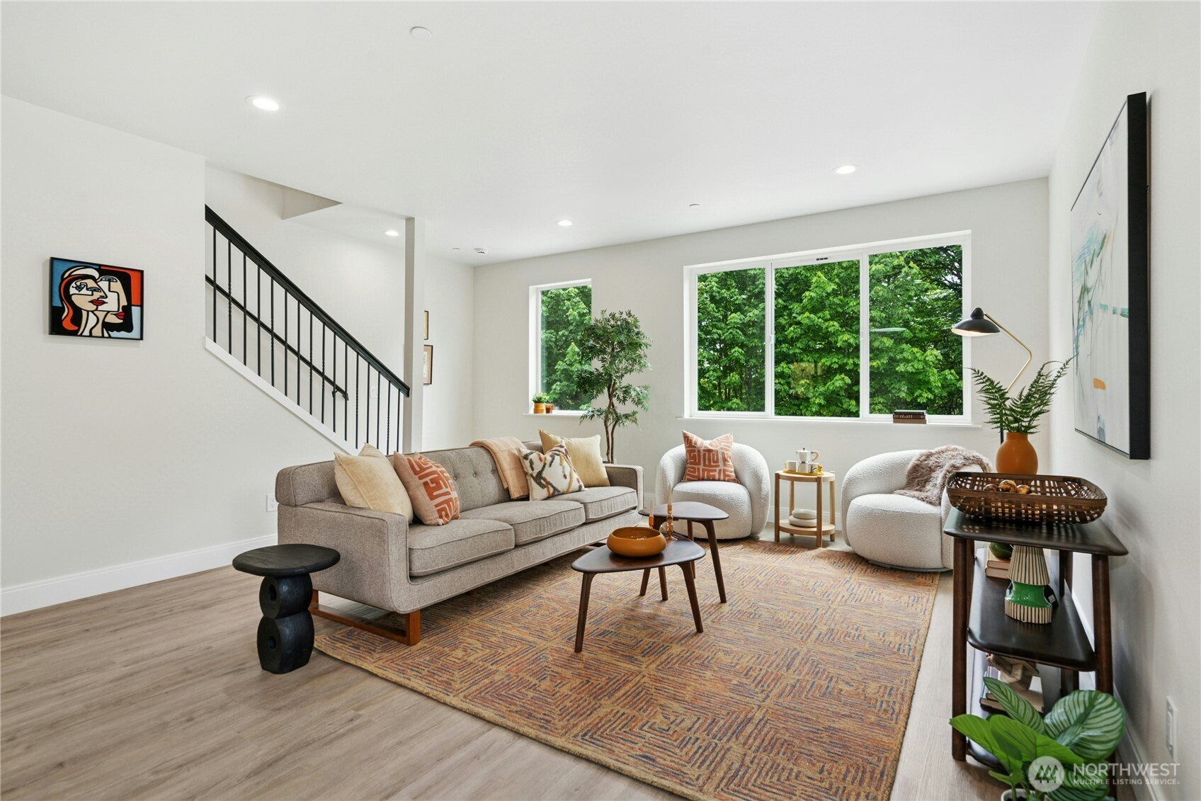 Living room looks onto a greenbelt so you'll never have neighbors across the street