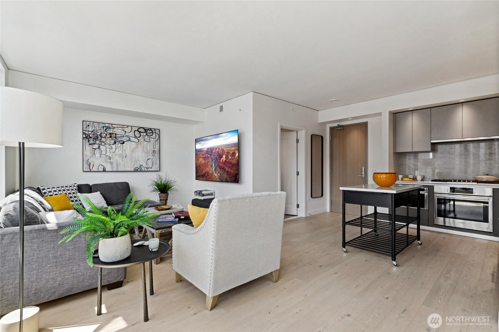 All window treatments are included. The large tv screen is not included and will be removed at closing.