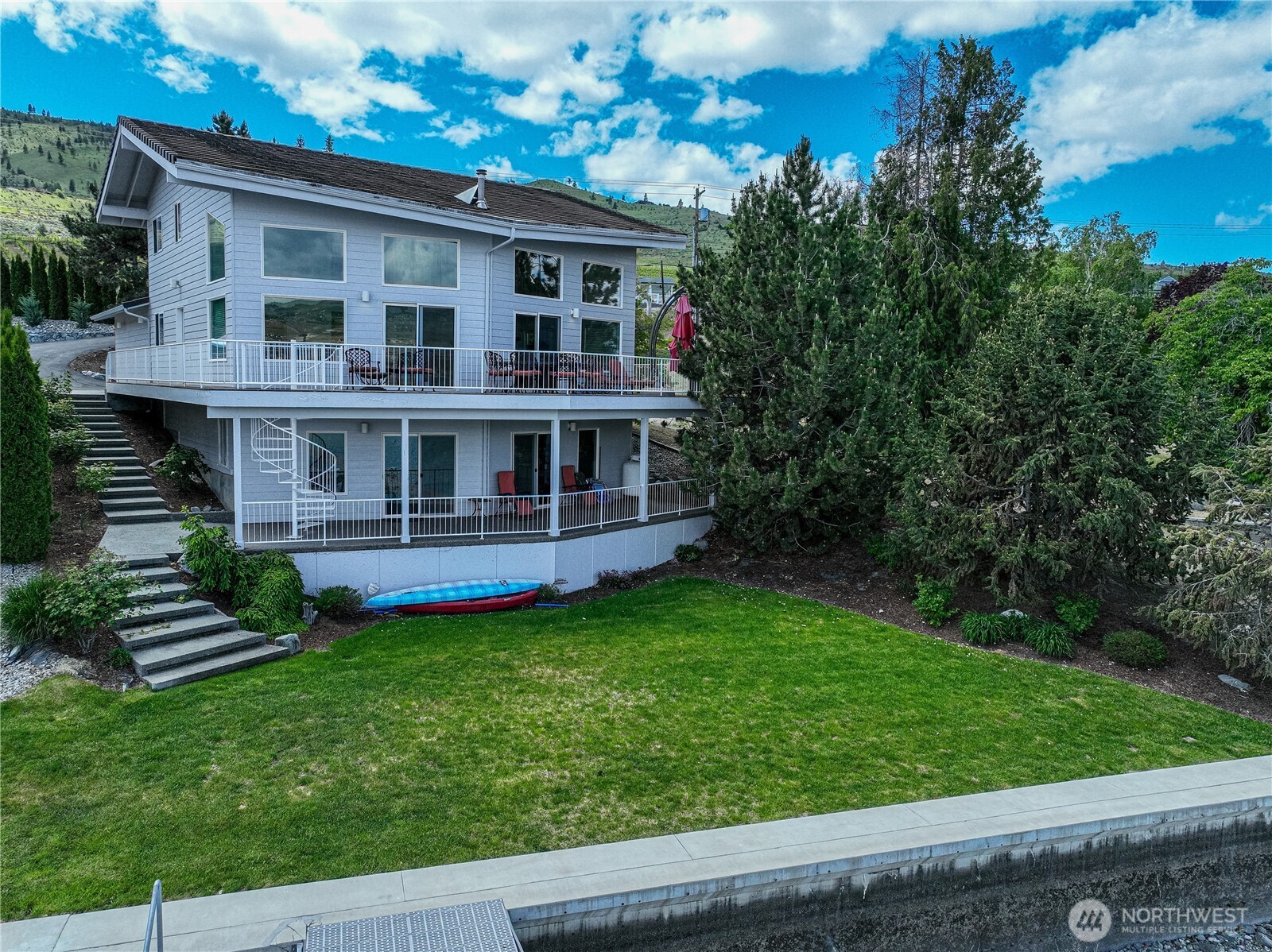 Aggregate patio at the waters edge