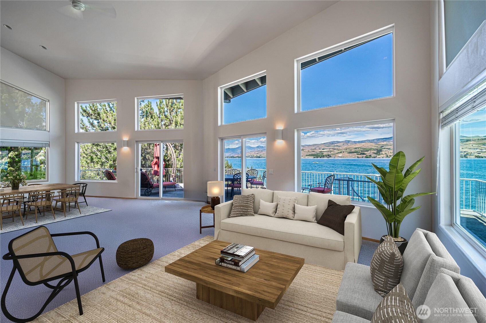 Spacious Sunlit living space with loft  Virtually staged