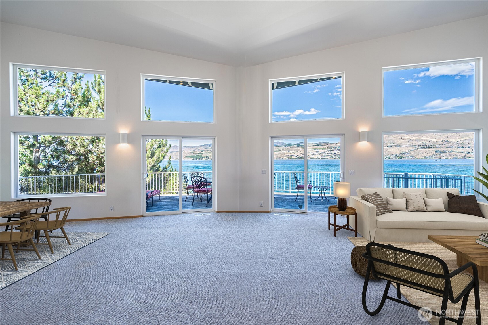 Up and down lake views from every room  Virtually staged