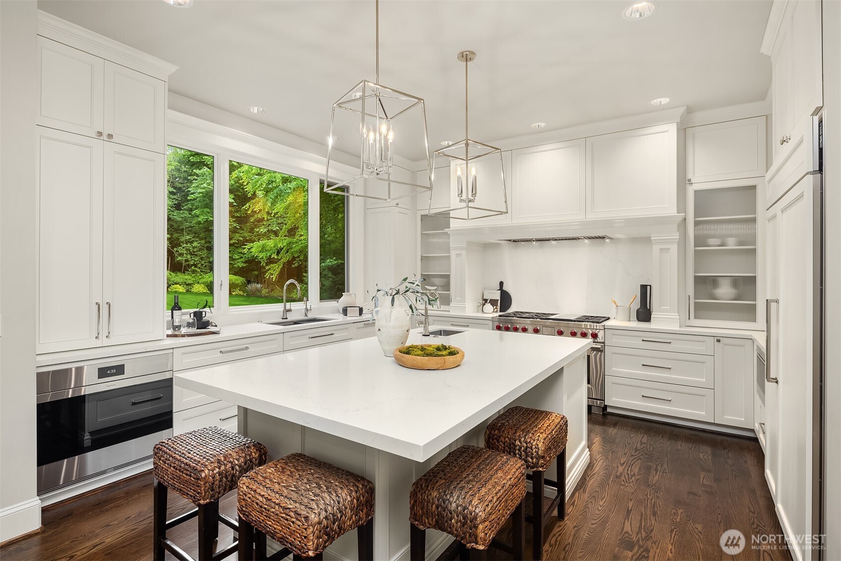 Gorgeously remodeled kitchen in 2021 has everything that could be desired for Epicurean delights and simple pleasures. Walk in pantry is accessed at the right of this picture.