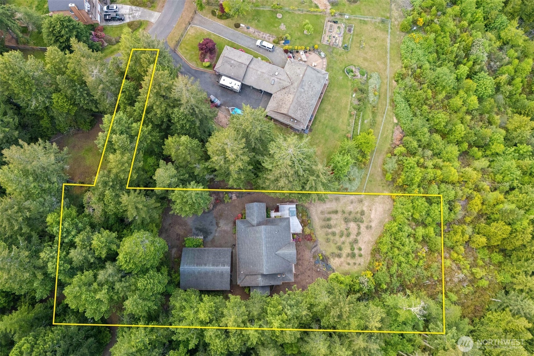 The dots in the yard are the Lavender plants.