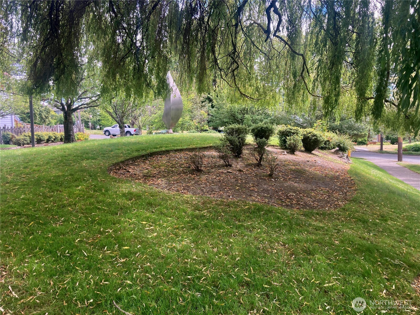 Gardens and green space surrounding the buildings.