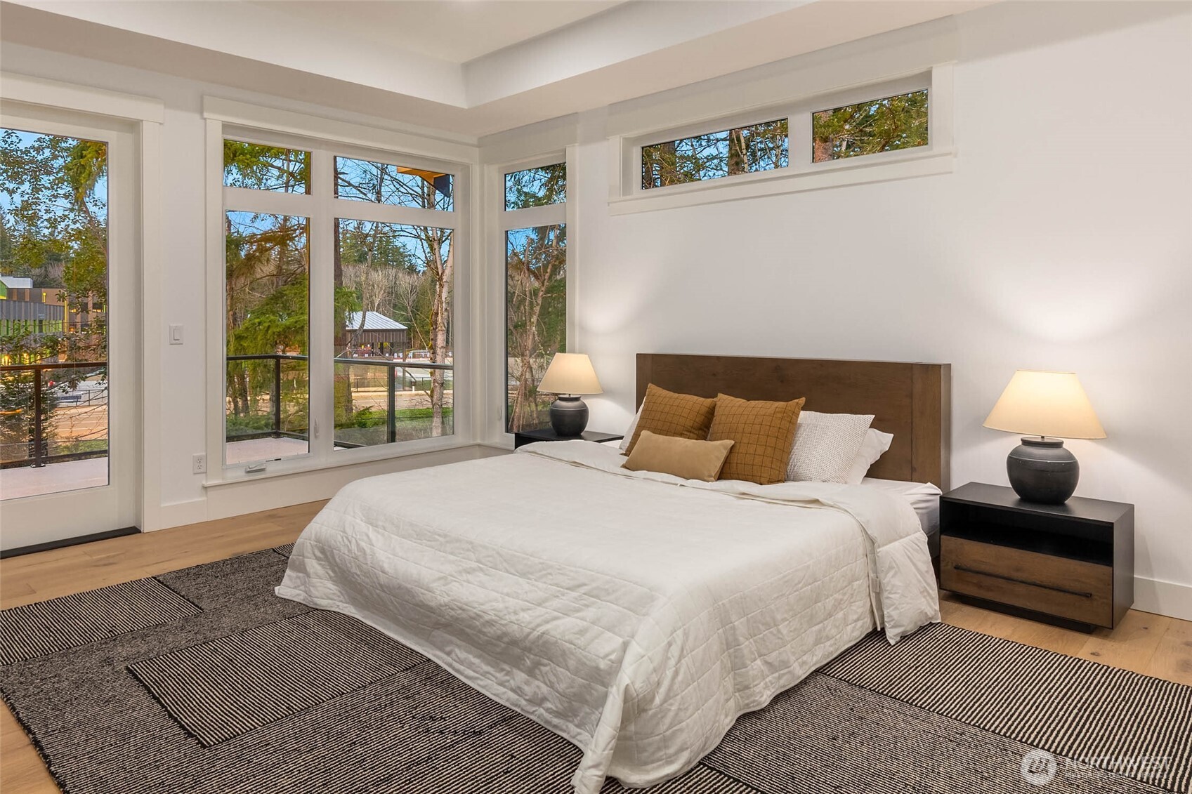 Sprawling ceilings, wide plank hardwood flooring, ceiling detail