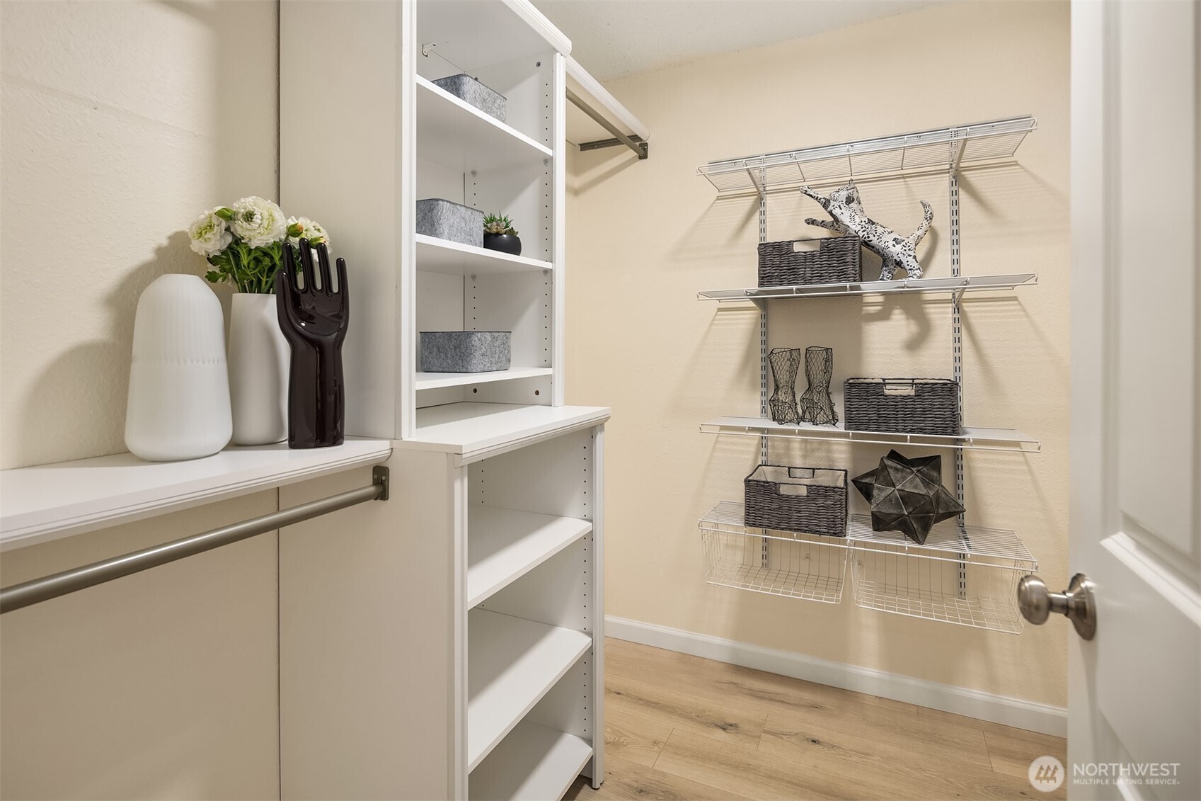 Walk-in closet with closet system on both sides
