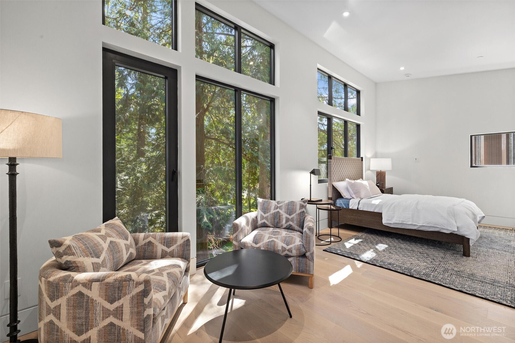 Primary suite with metal and stone work.