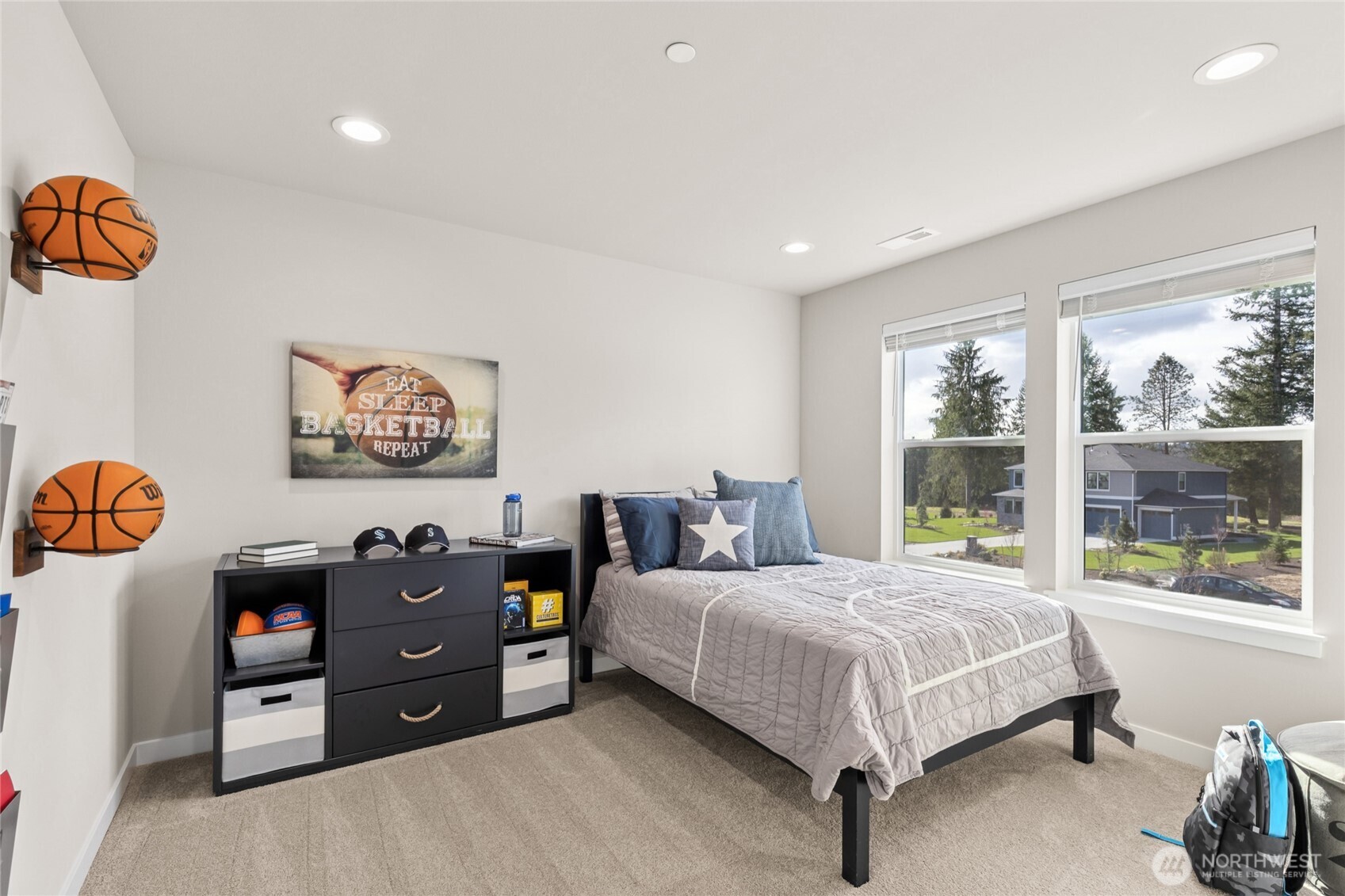 One of the 6 bedrooms overlooking the protected meadow area!