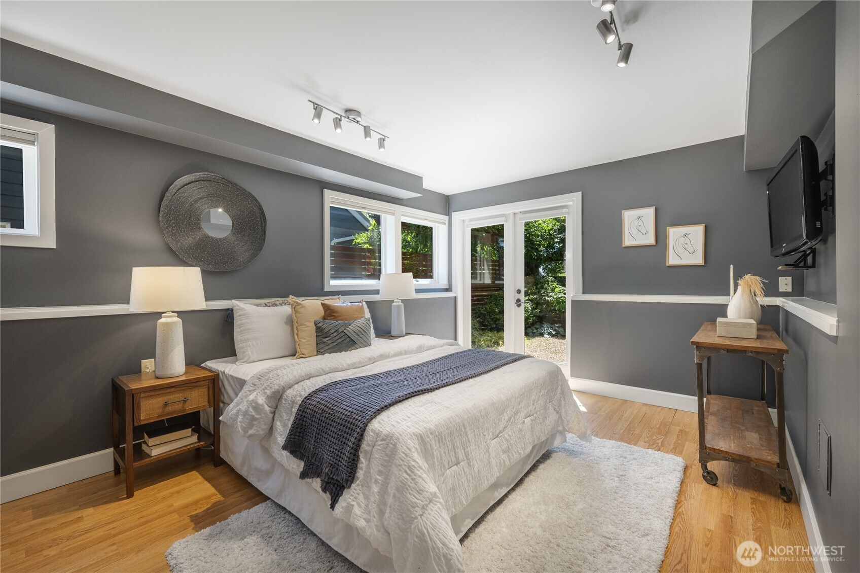 Lower level guest space with french doors out the garden