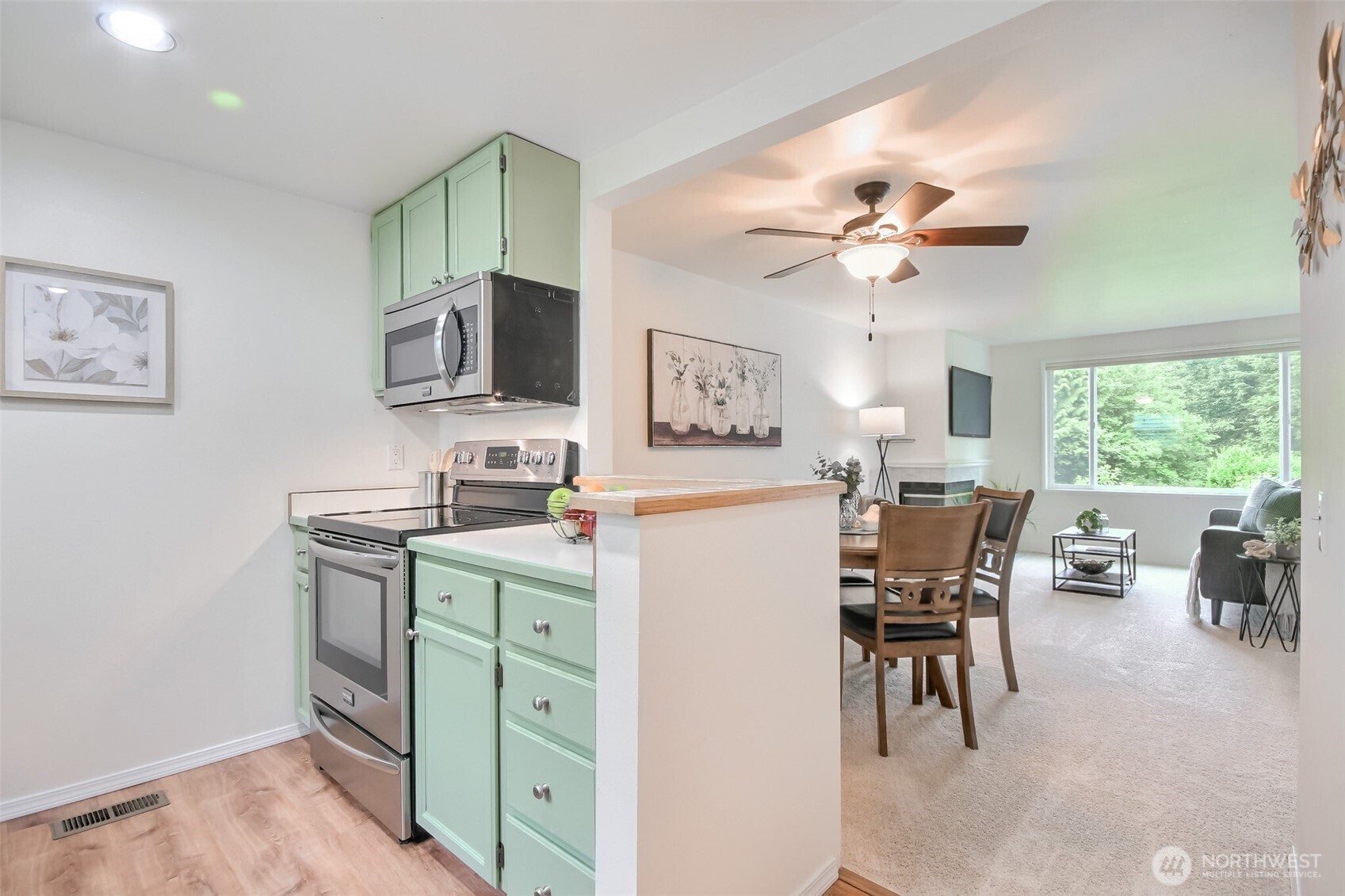 Kitchen and open concept living and dining room f