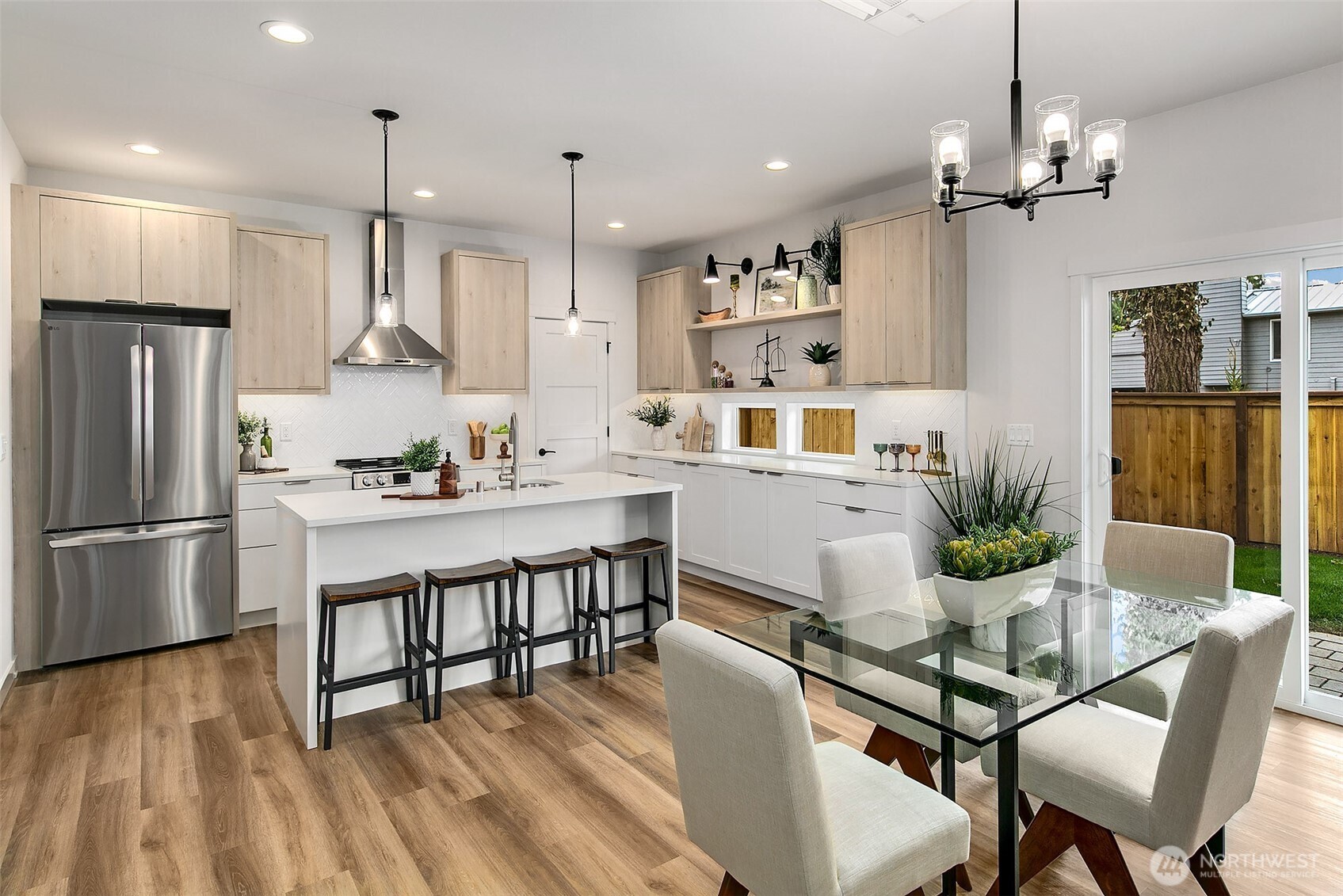 Modern kitchen with large island / counter seating