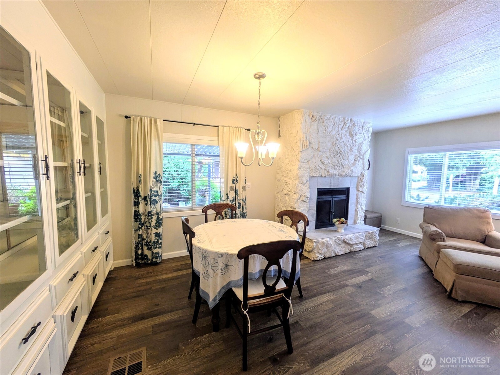 Plenty of room for a dining table. Built-in hutch for whatever you choose to display.