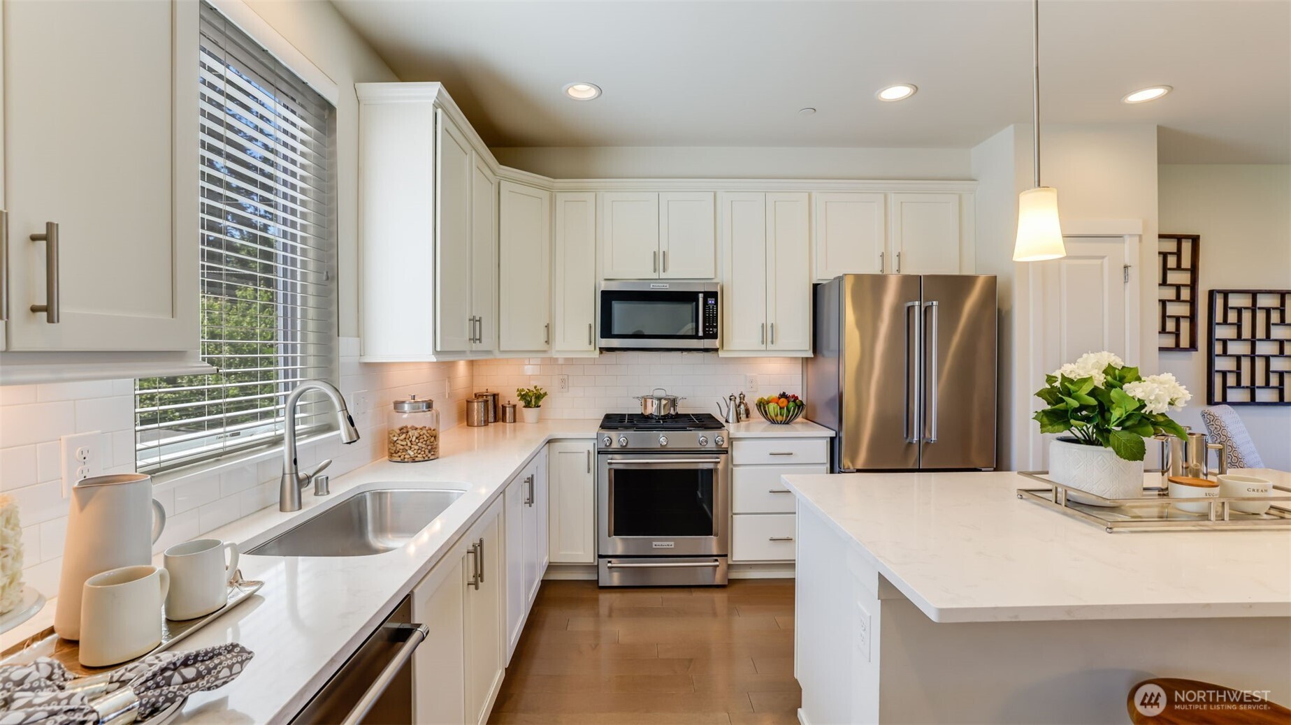 The the appliances are all high end Kitchen Aid and remain with the home.