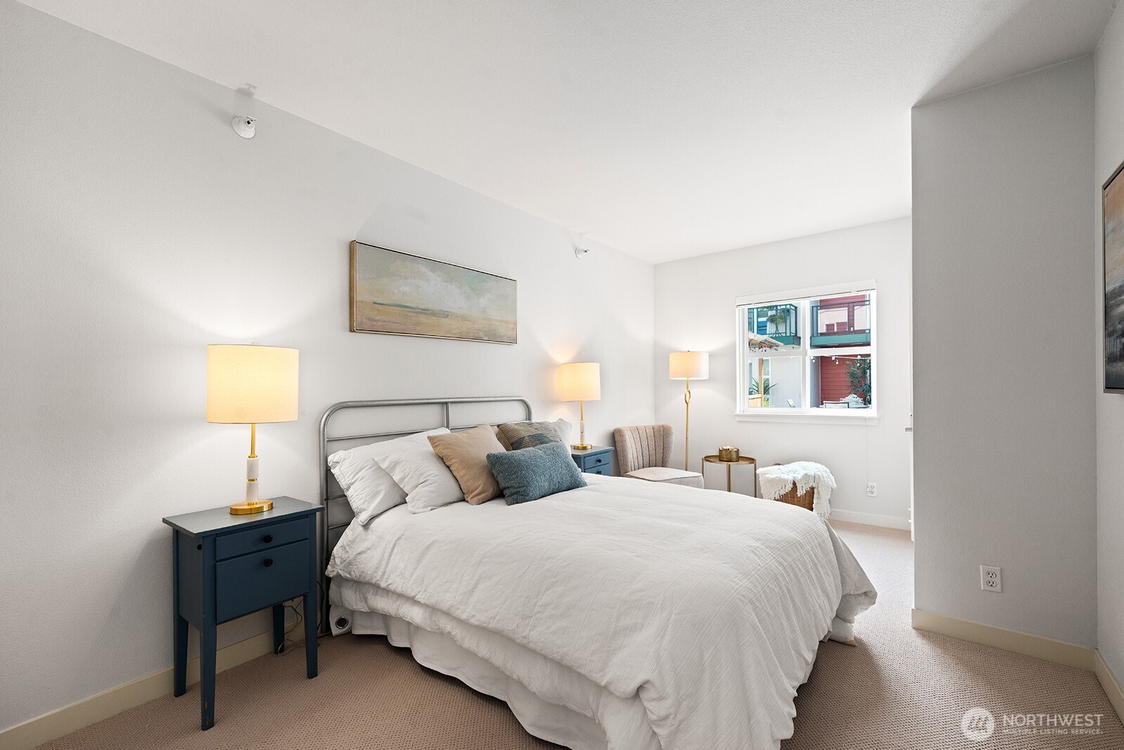 The primary bedroom can easily fit a king size bed.