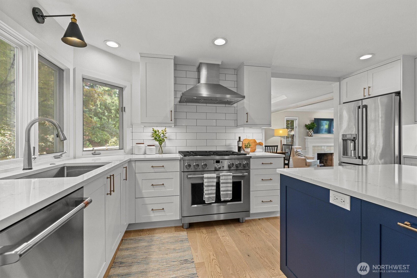 This home’s gourmet appliance package includes the following: Café 36” Smart Dual-Fuel Commercial-Style Range with 6 burners Faber Nova Pro Collection Wall Mount Convertible Hood Café Energy Start 22.1 Cubic Foot Smart Counter-Depth French-Door Refrigerator Café 24” Built-in Top Control Dishwasher in Stainless Steel
