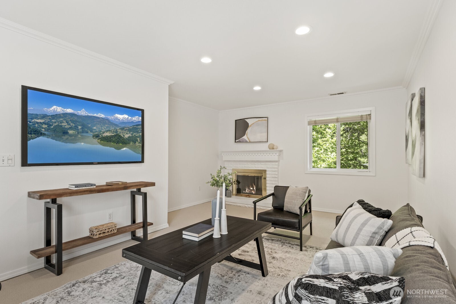 Bonus room with a wood burning fireplace.