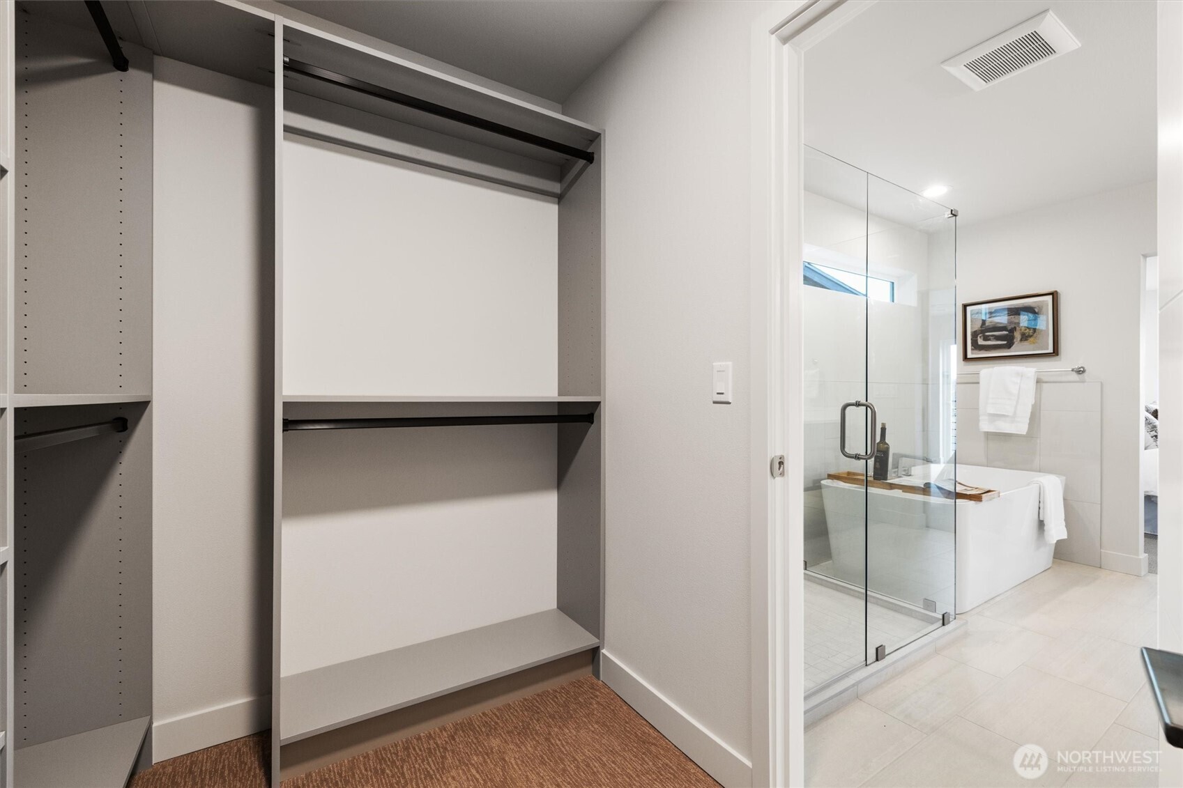Beautiful built ins in the primary walk in closet