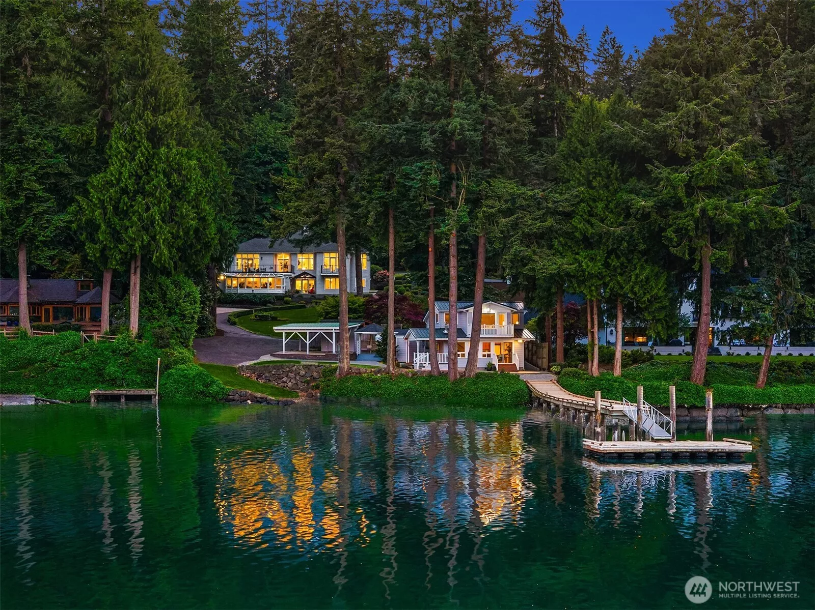 Waterfront retreat with deep-water dock on the sheltered shore of Manzanita Bay.