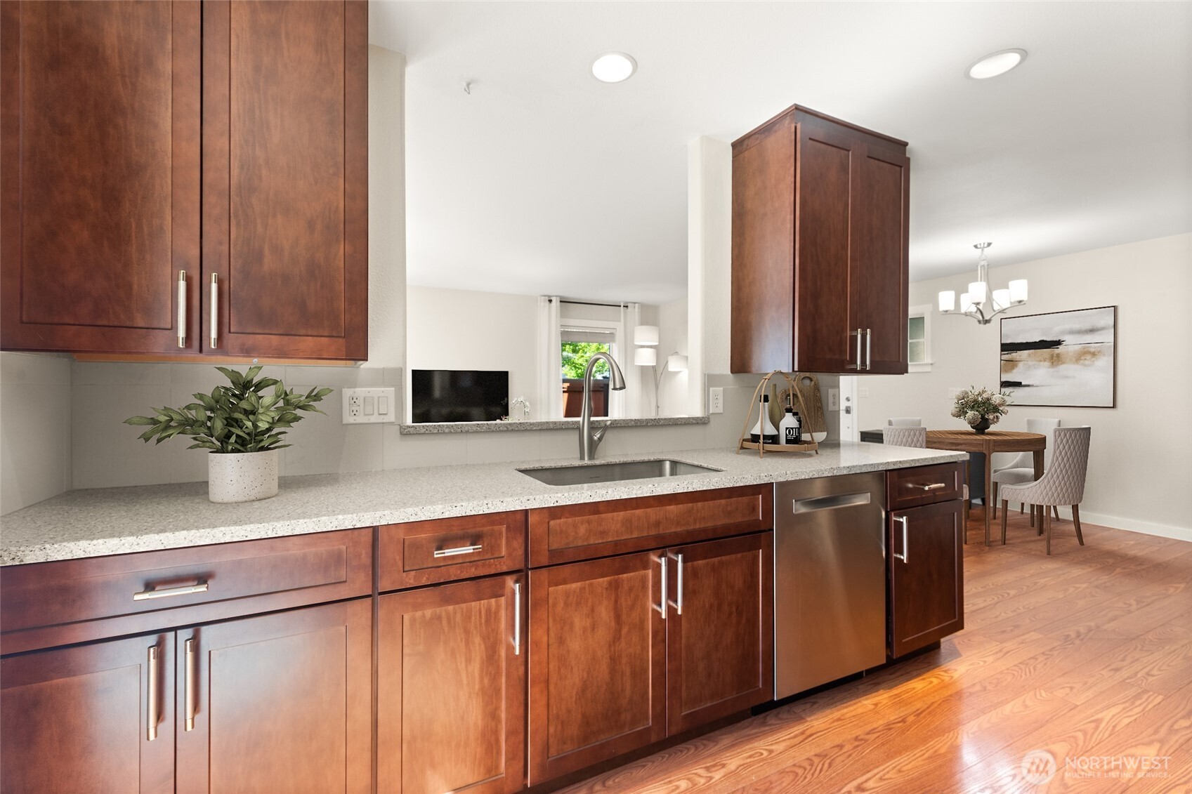 Open kitchen gives the cook an easy connection with family and and guests.