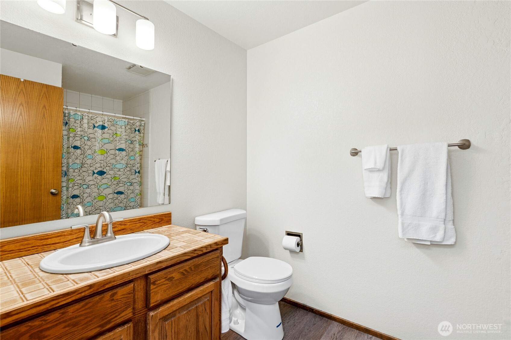 Primary bathroom with new walk-in shower.