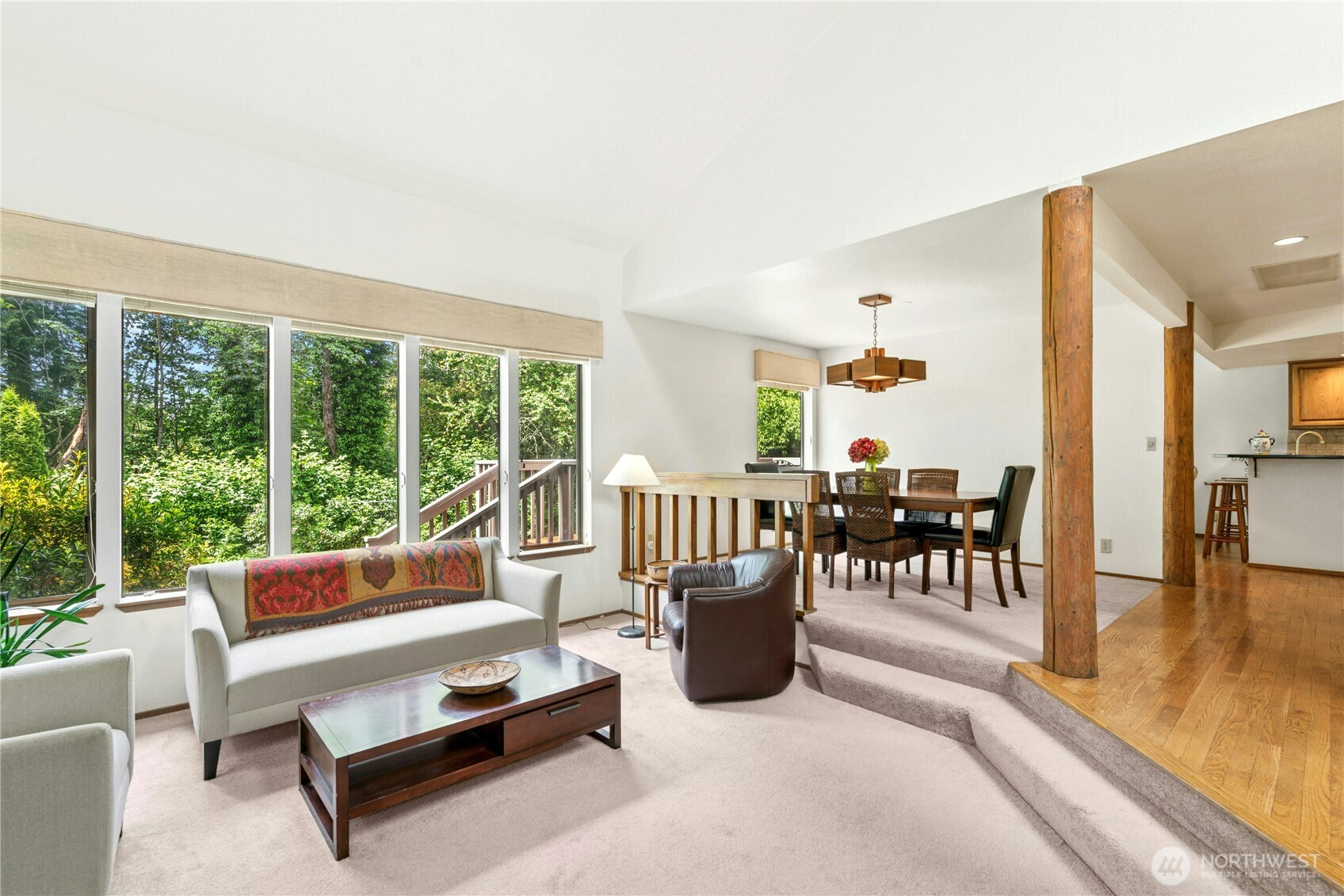 Wall of windows lets views of nature in.