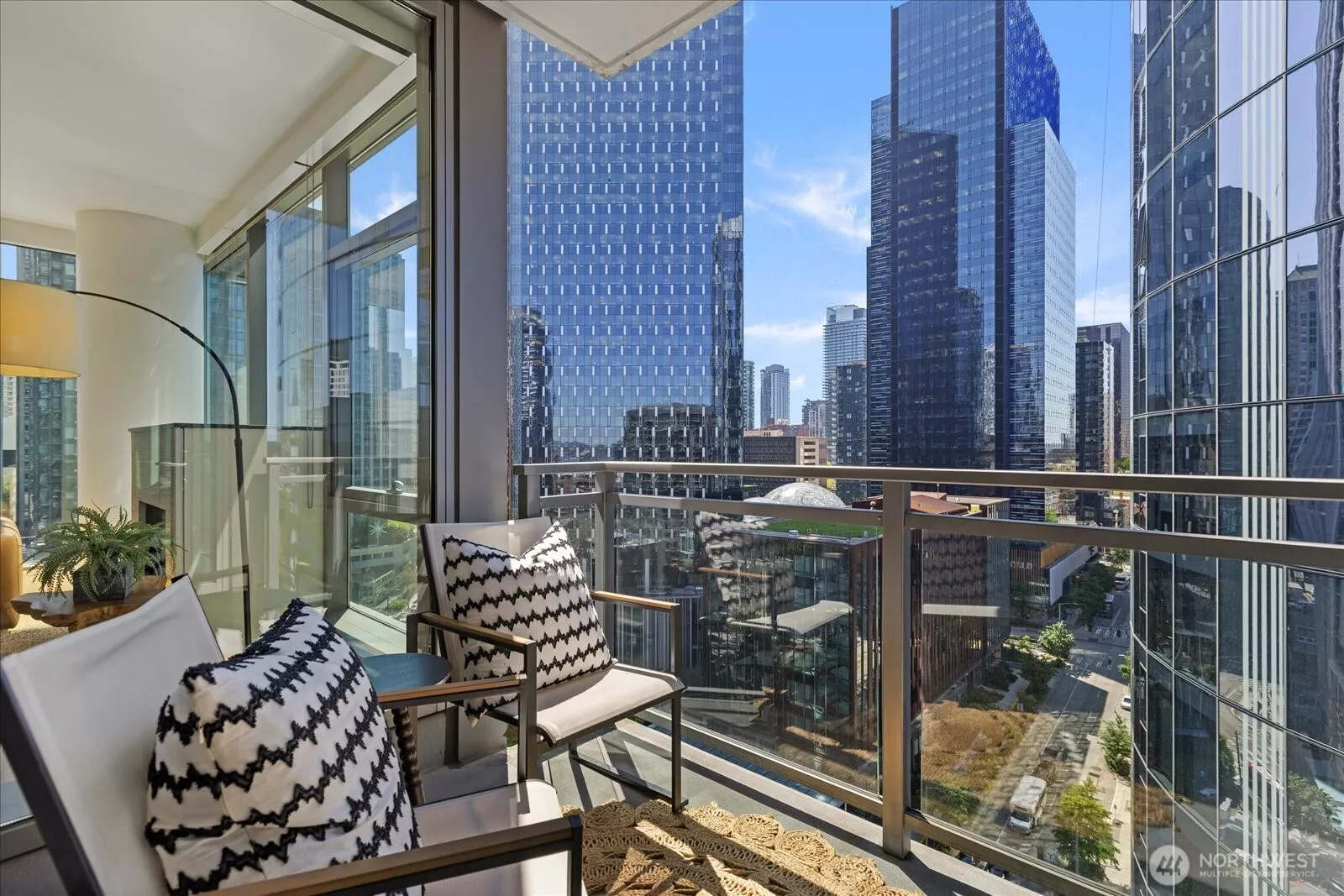 Modern 2 bedroom condo in downtown Seattle. View of Elliott Bay down Blanchard. Gorgeous city lights in the evening.