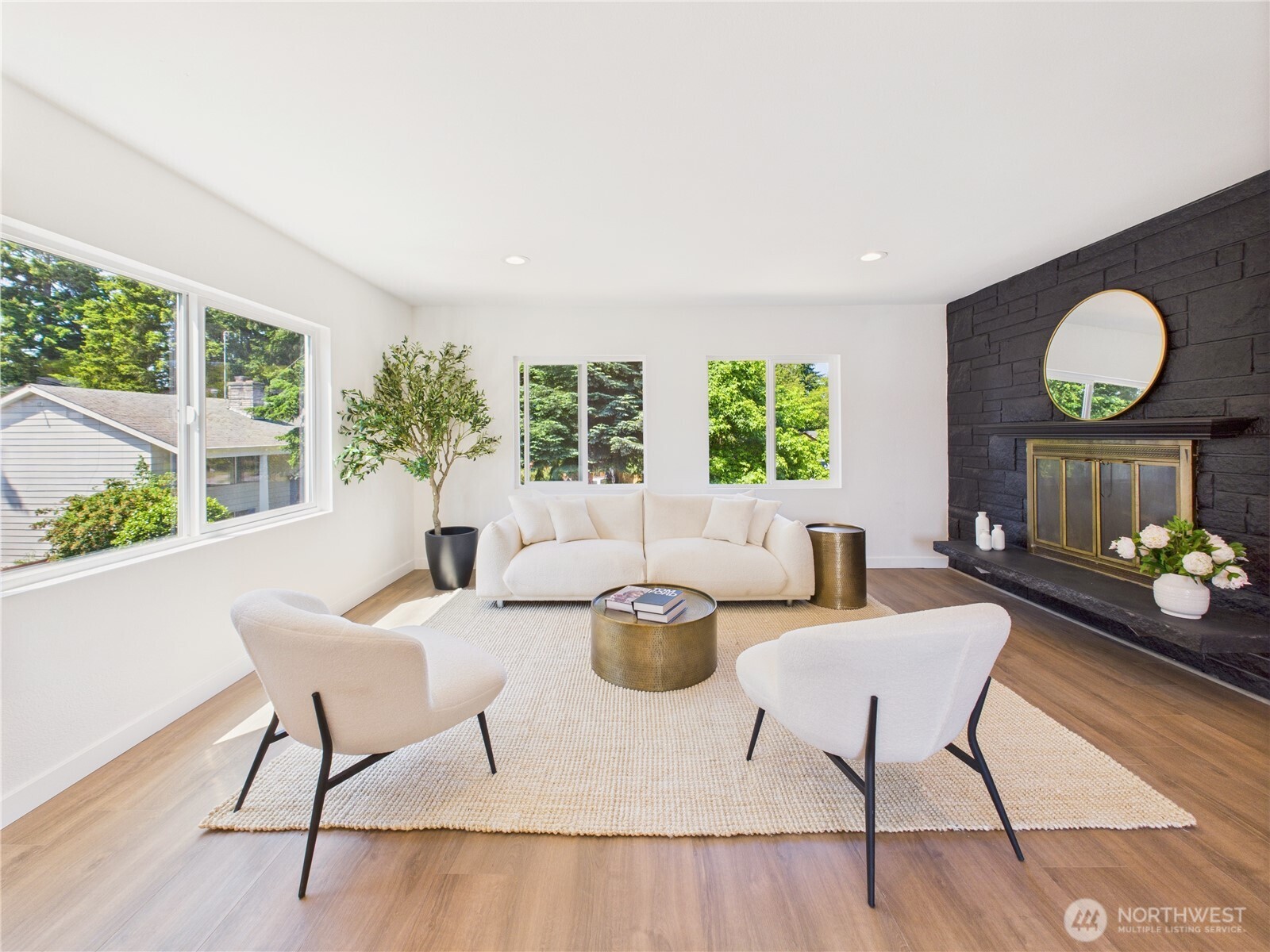 spacious living room with fireplace