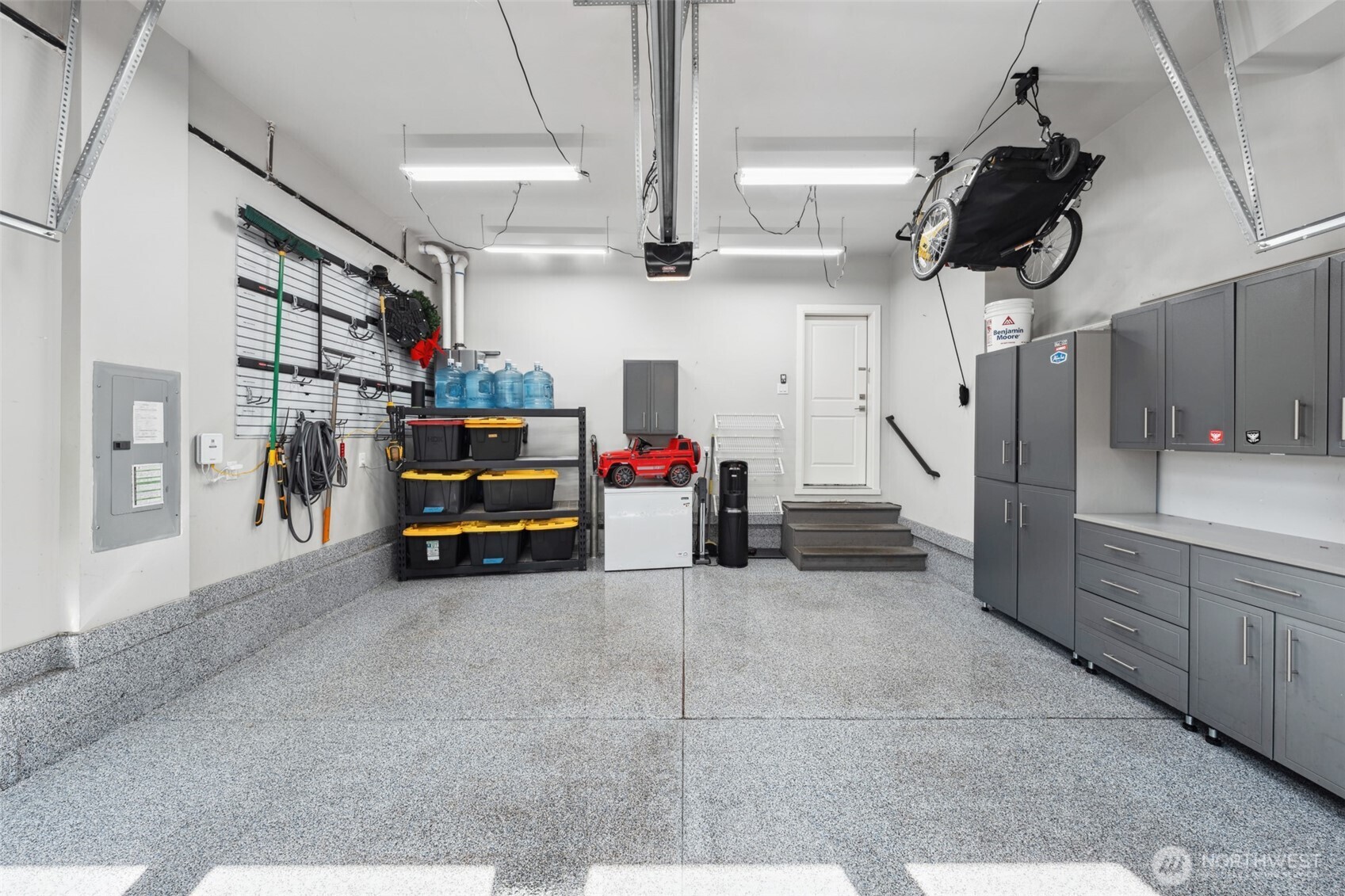 2 Car Garage with Built in Cabinets