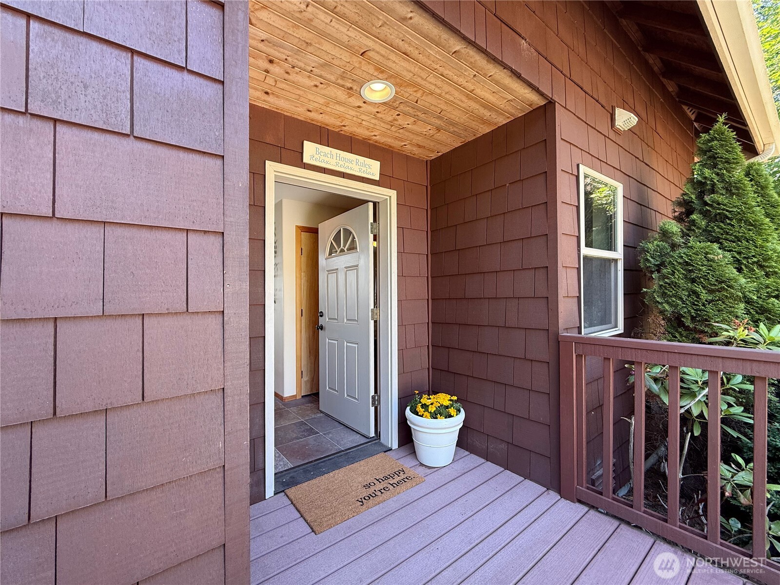 Front entry with large deck.