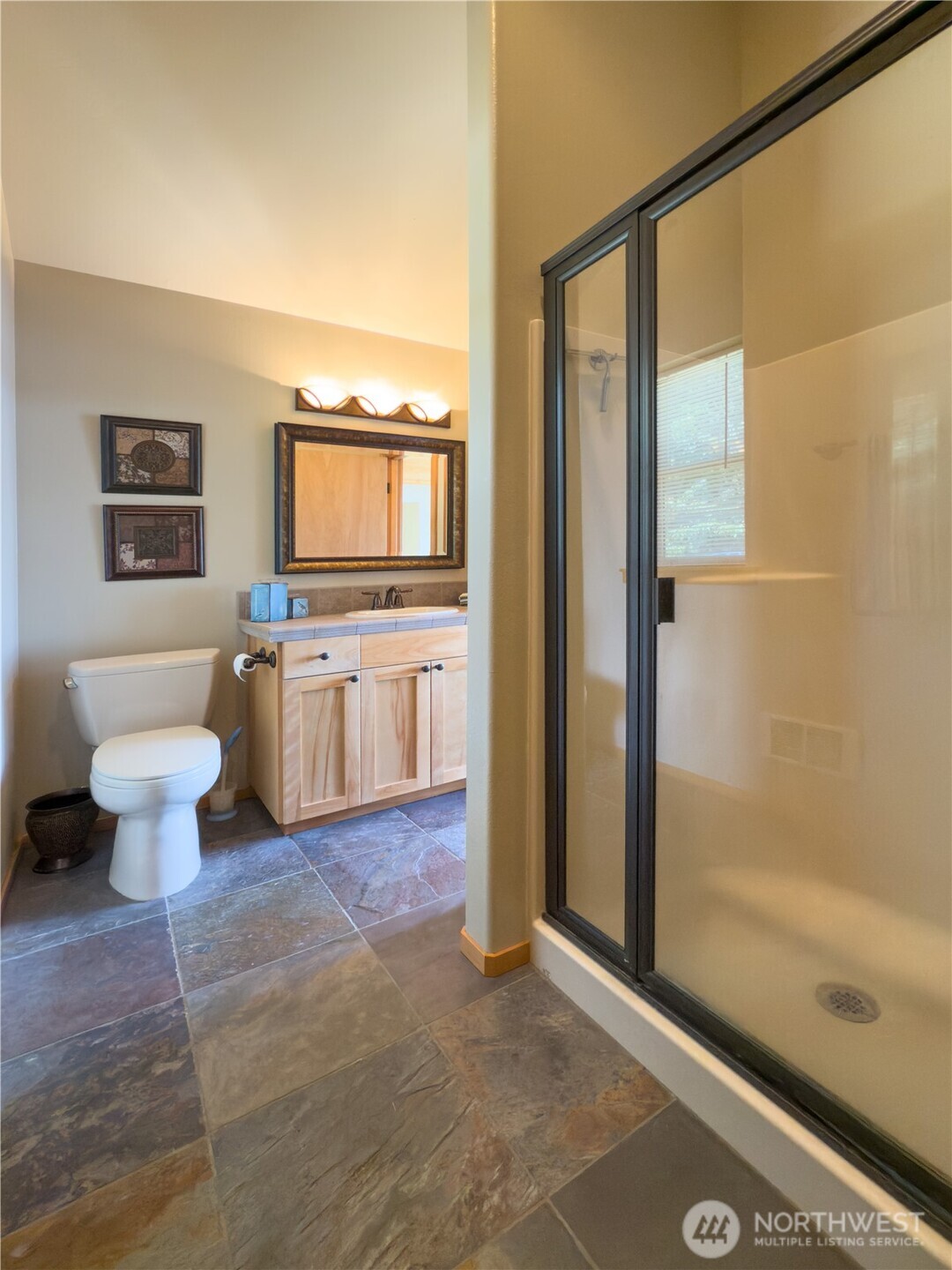 Large master bathroom with walk-in closet.