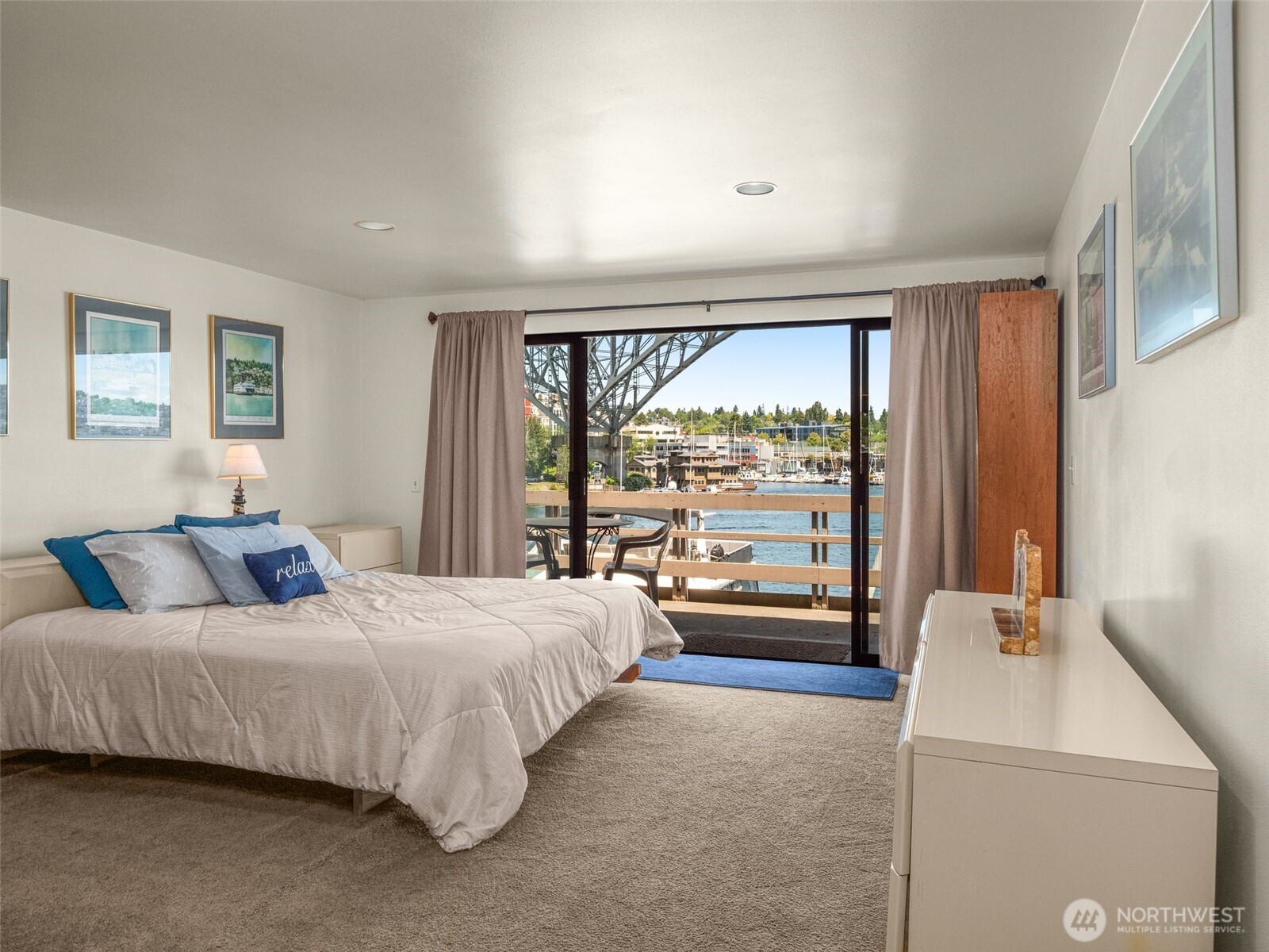 Upper bedroom with wet bar.
