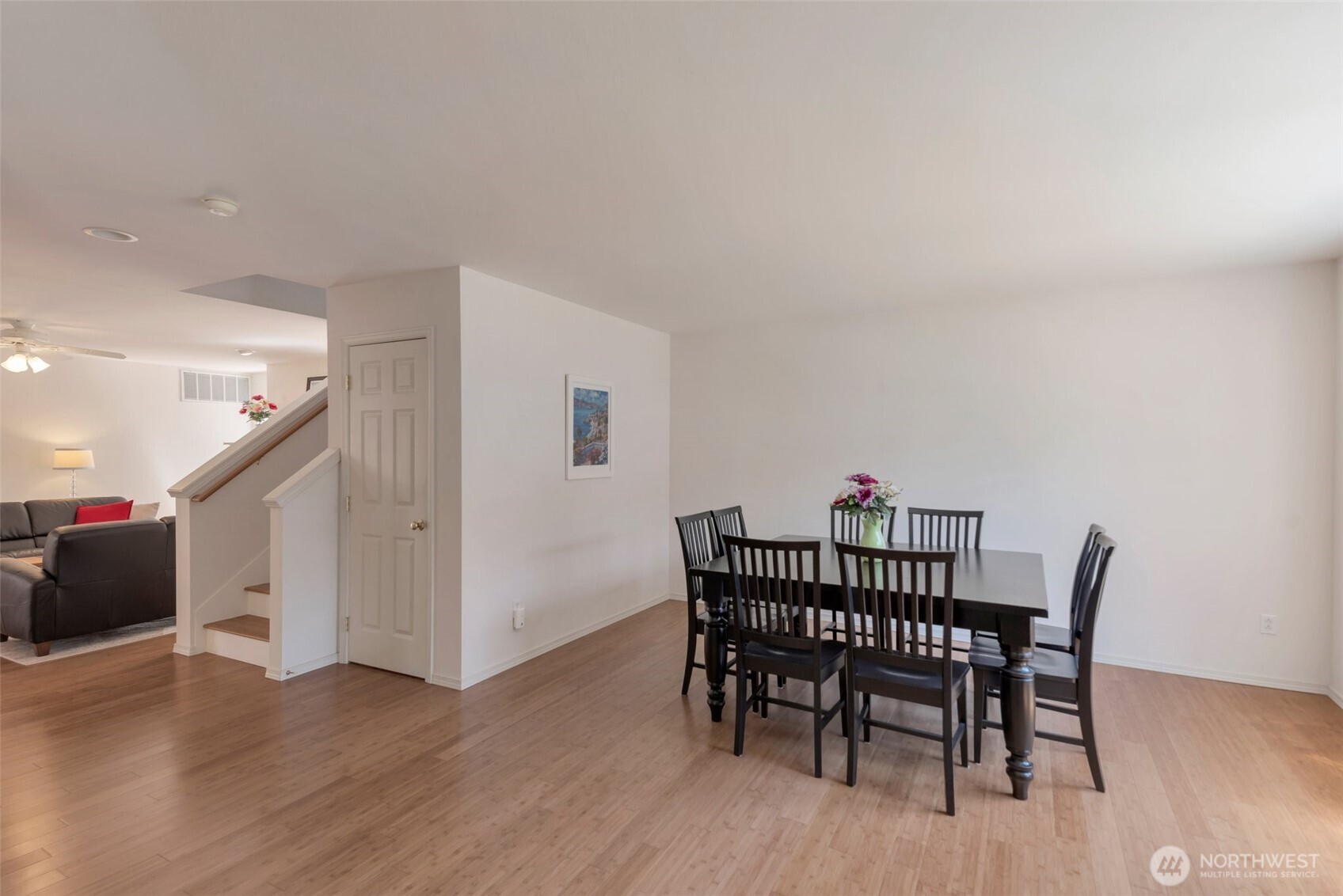 Open floor plan with dining and living room