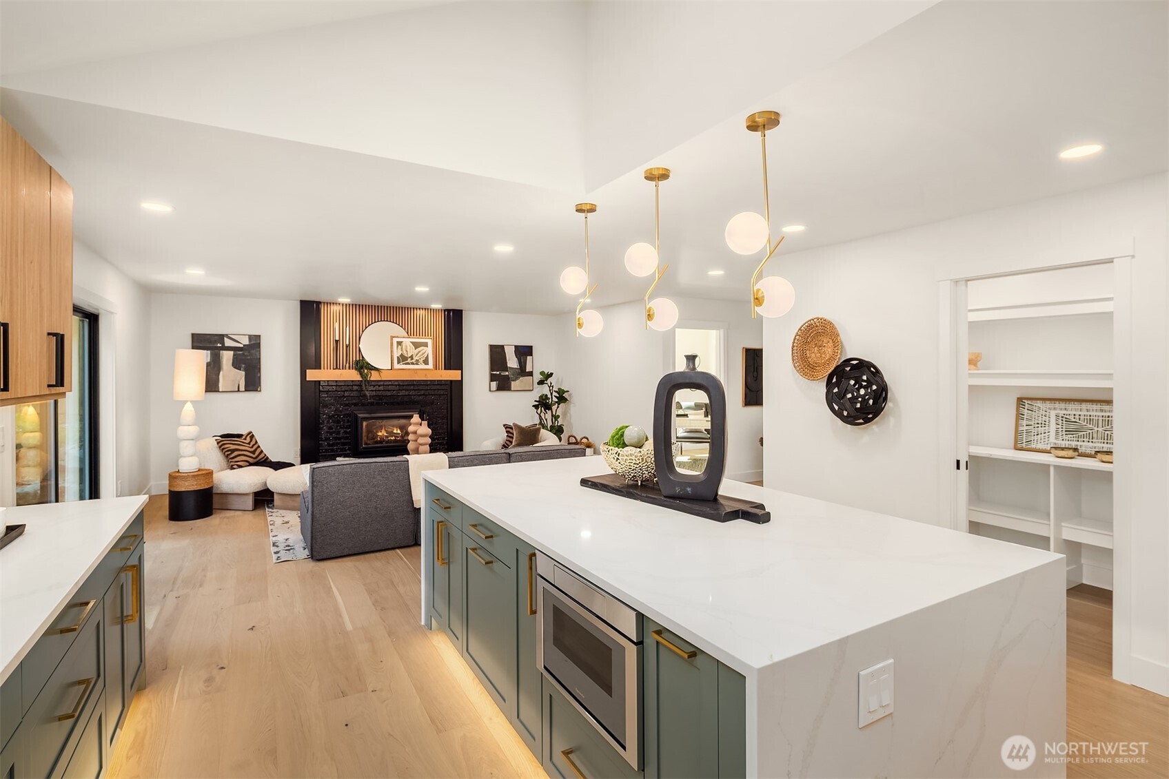 View to additional living/family space from kitchen.