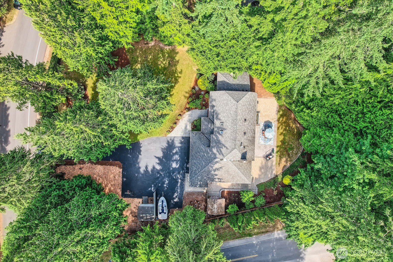 Overhead view of the large flat lot.