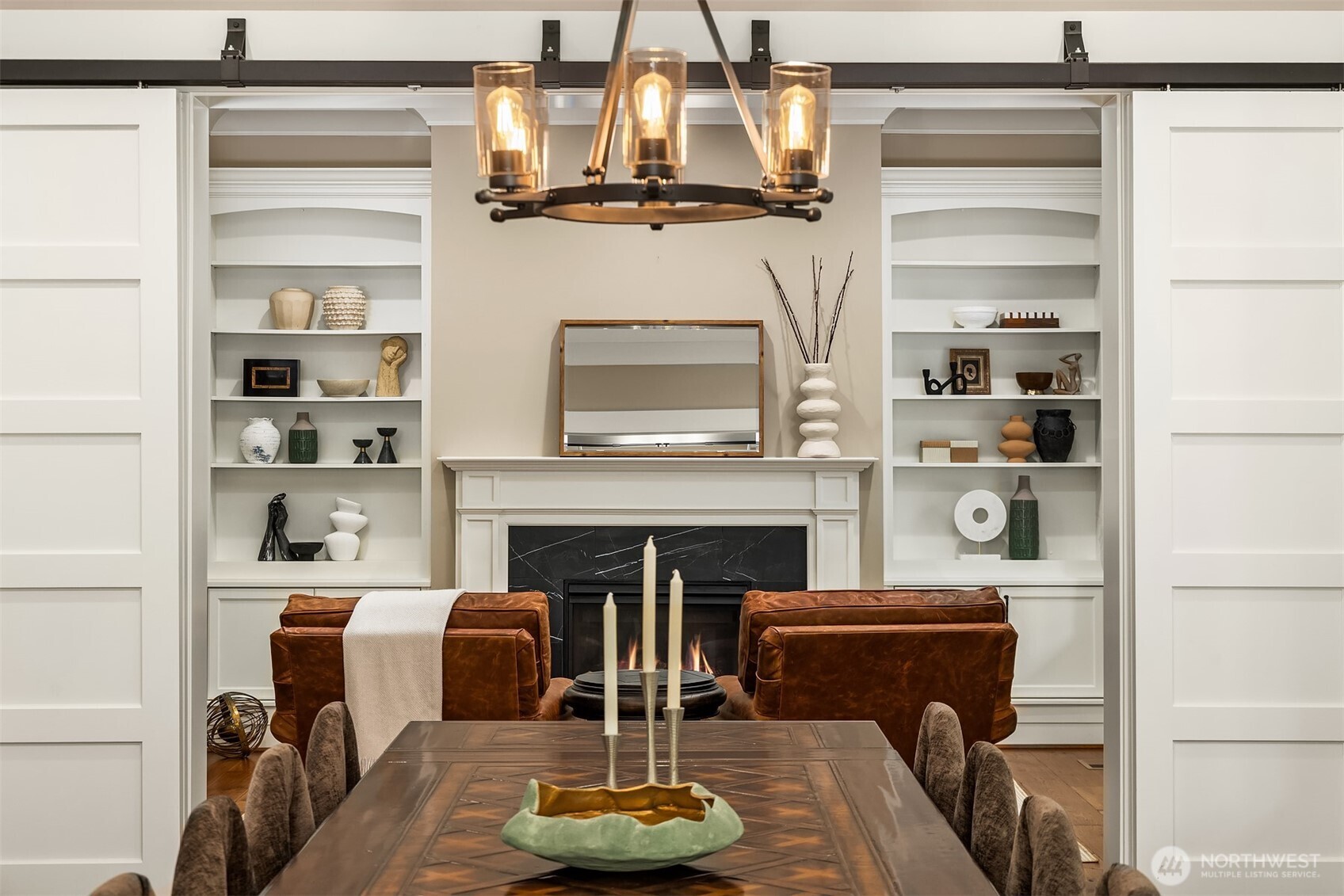 Sliding doors to separate the Den from the Dining area when needed.
