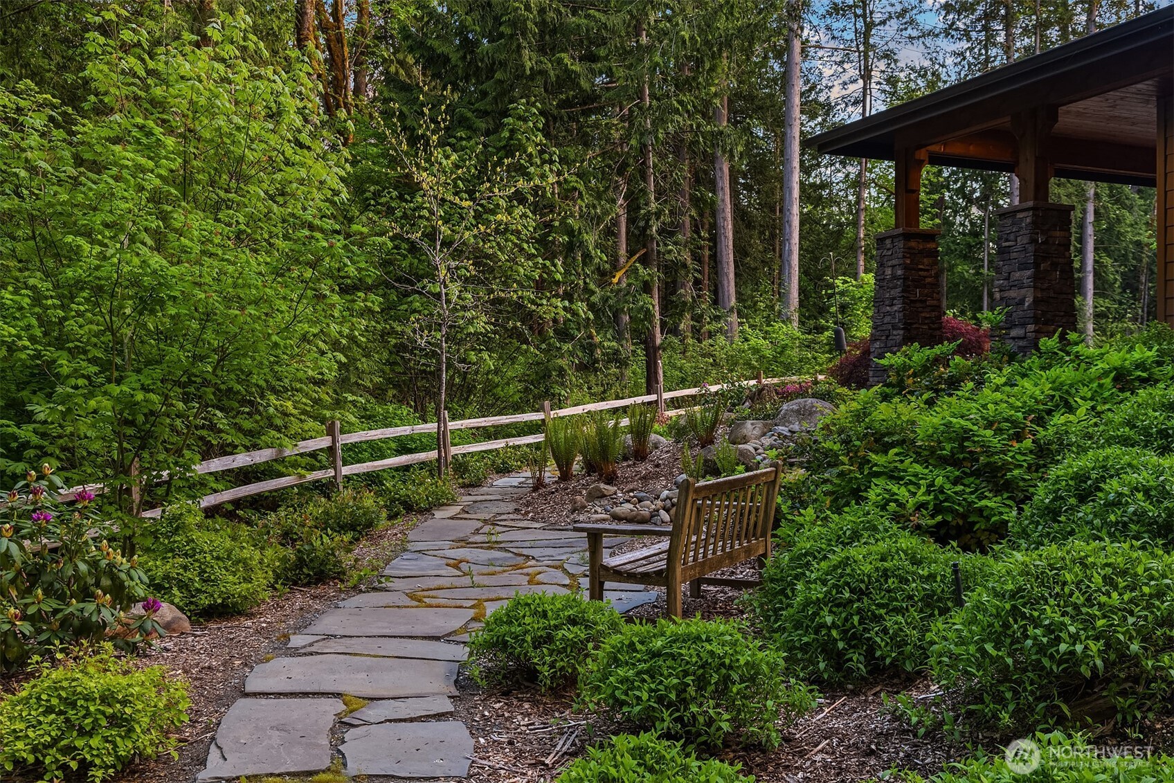 Winding paths around the property. Landscaping specifically designed for low maintenance care.