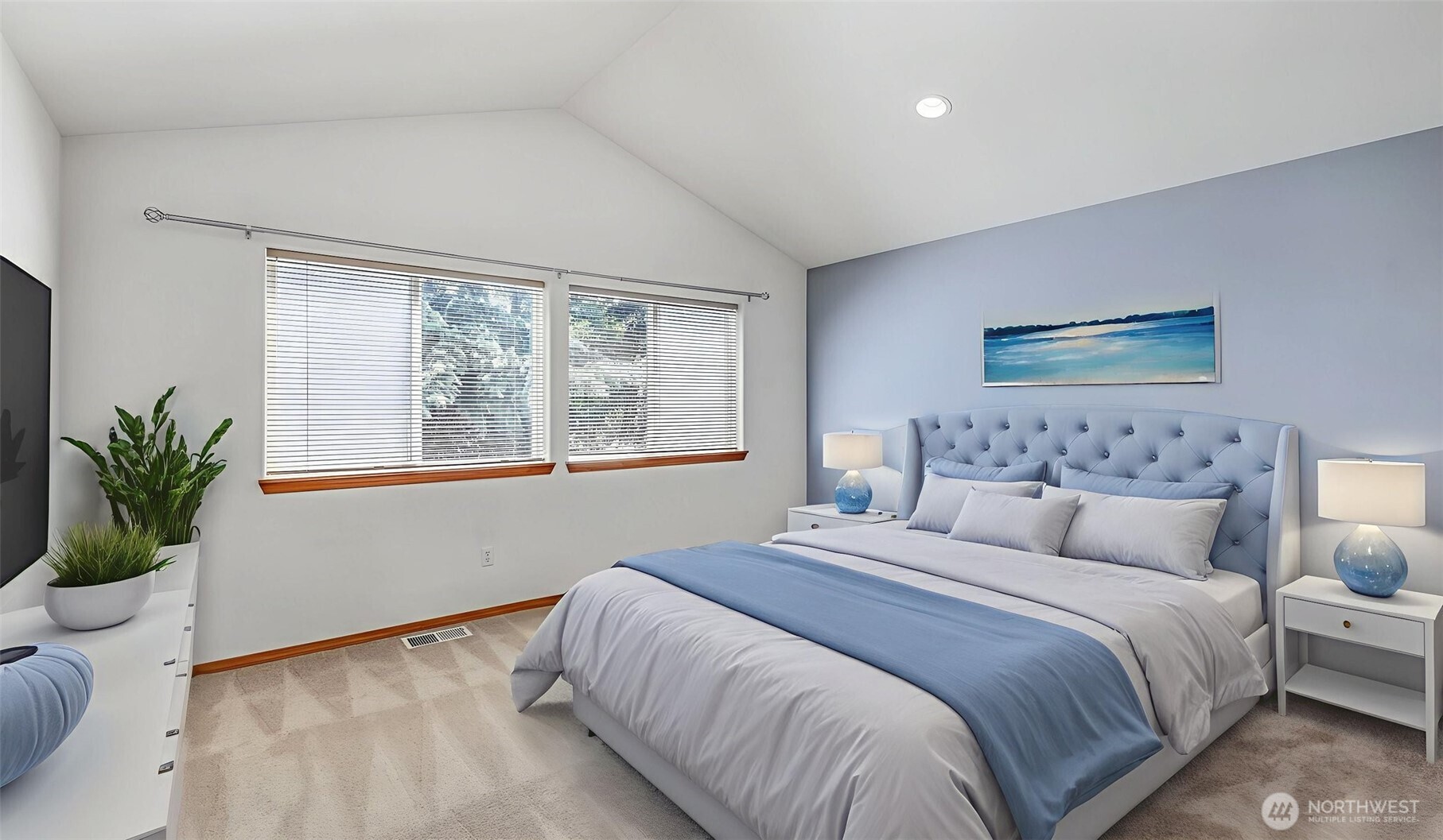 Primary bedroom, virtually staged.