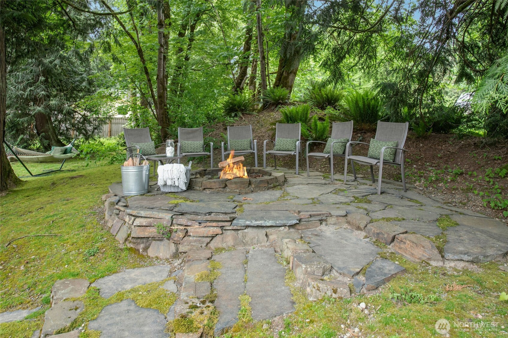 Built in stone firepit for 6 people