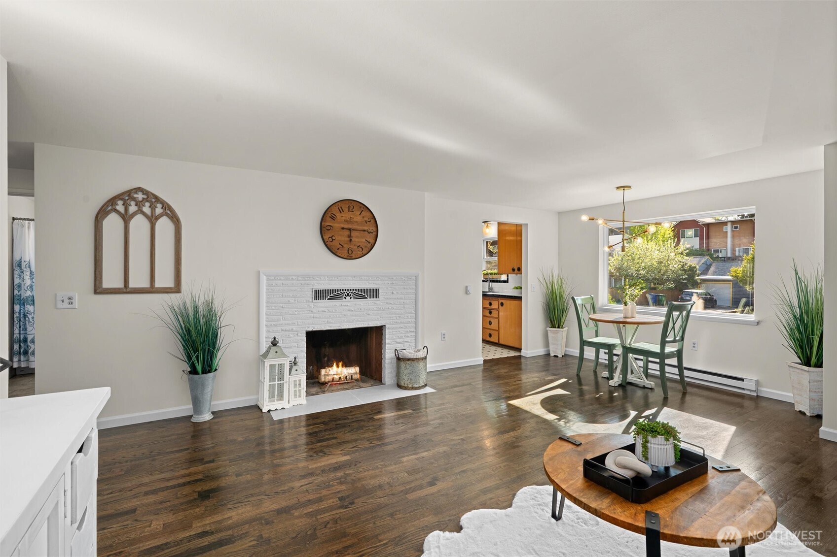 Cozy fireplace.