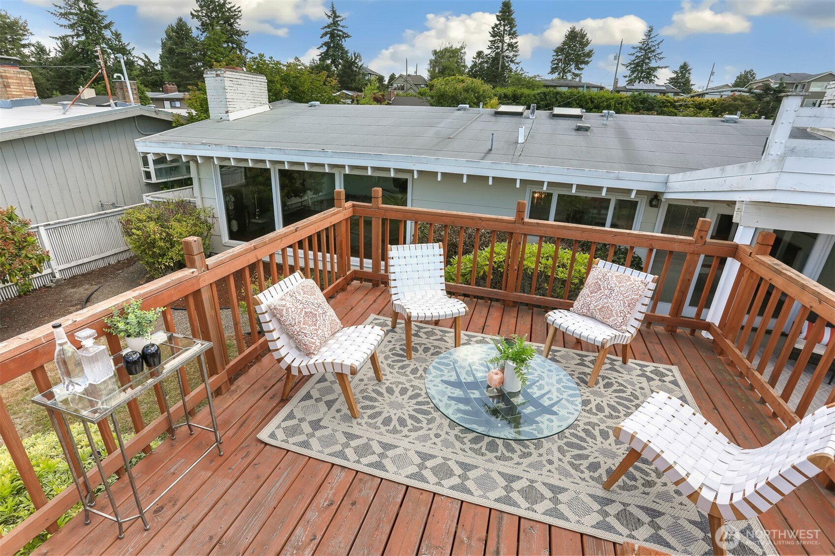 Raised deck to enjoy sunsets and filtered views of Puget Sound and the Olympics.